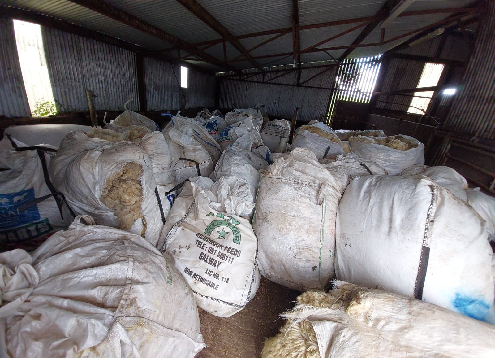 One of the Sheridan's four sheds full of wool. Image: Ann Sheridan