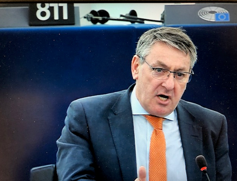 Fianna Fáil MEP Billy Kelleher raising questions in the European Parliament