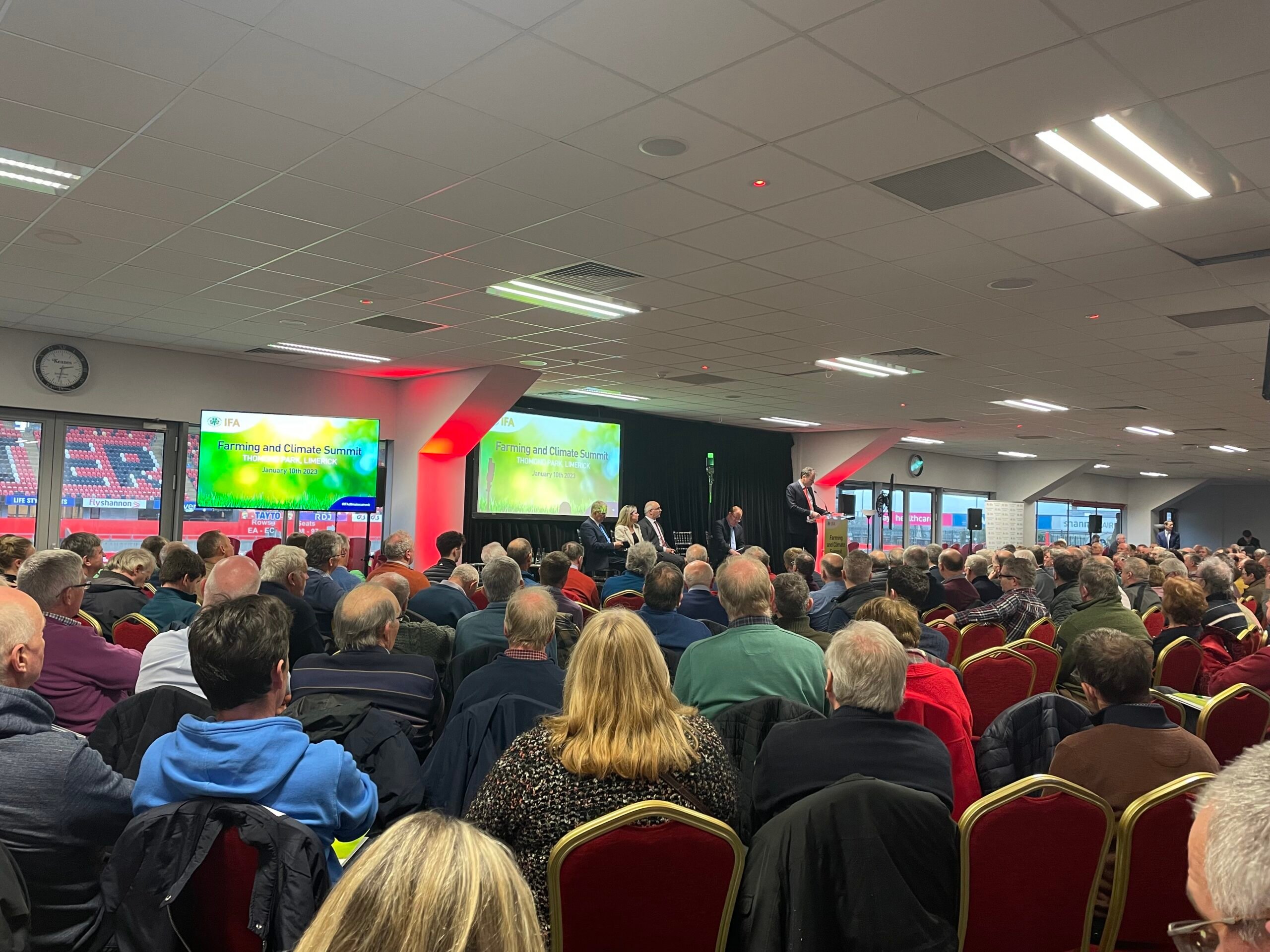 Minister for Agriculture , Food and the Marine Charlie McConalogue addressing the IFA Farming and Climate Summit