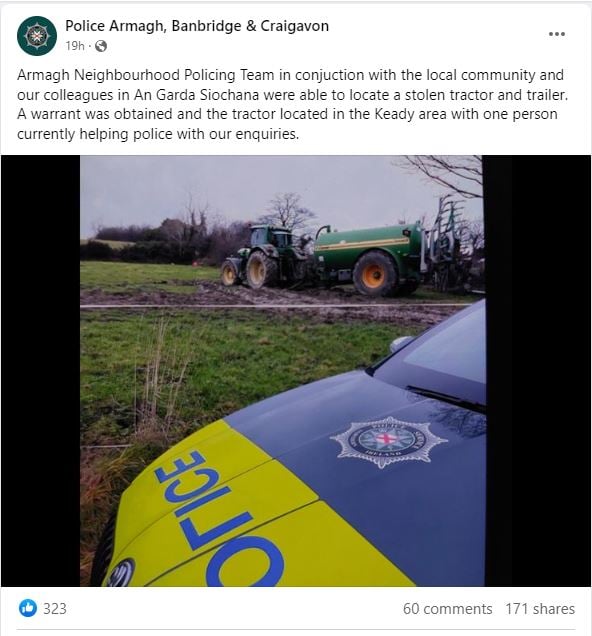 Source: Police Armagh, Banbridge and Craigavon Facebook