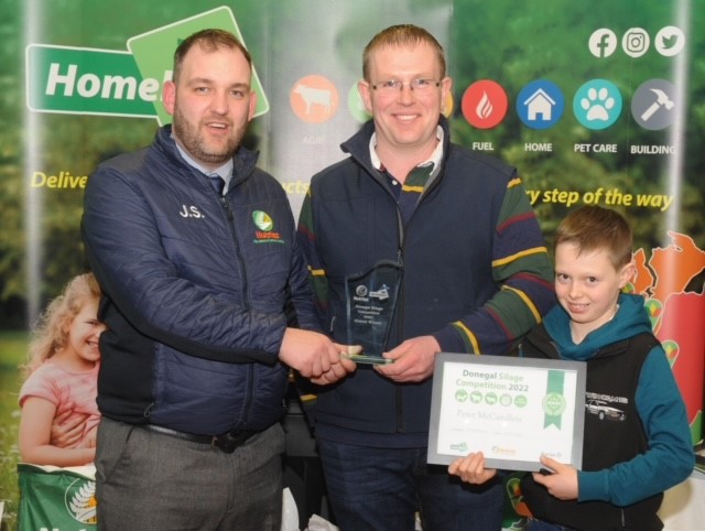 Jonathan Smyth and Peter McCandless with his son Kyle - overall winner Donegal Silage Competition 2022