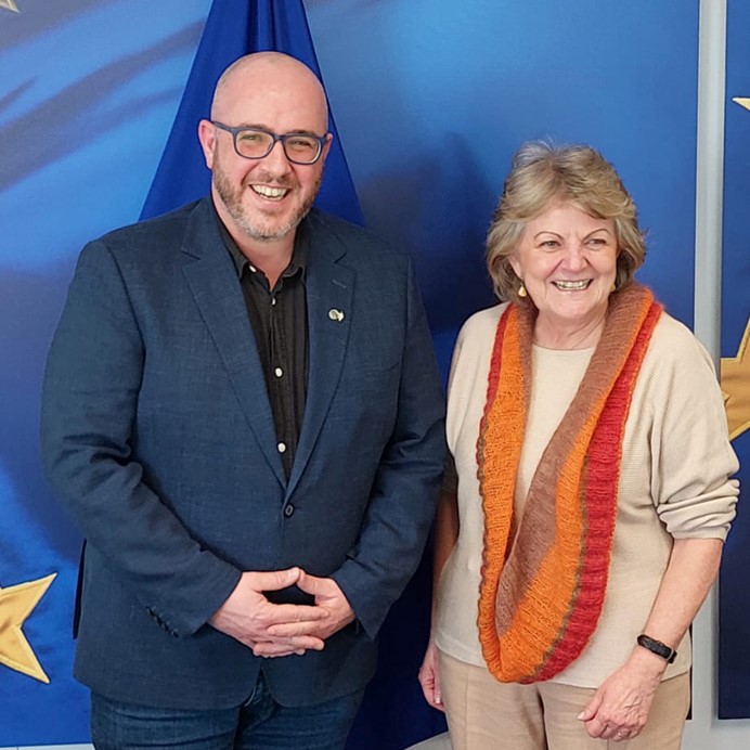 Chris MacManus MEP with European Commissioner for Cohesion and Reforms, Elisa Ferreira