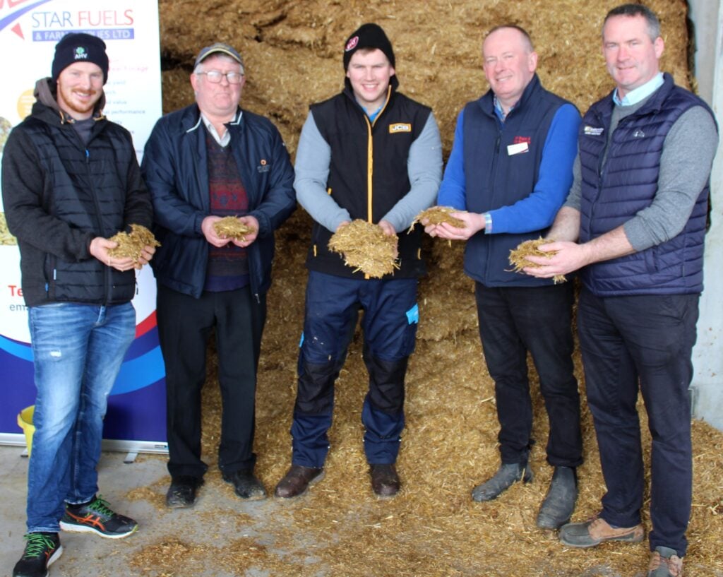 Attending the recent alkalage farm workshop and tour, (l-r): Jerome O'Connor, Adare, Co. Limerick; George Lowe (host); Richard Lowe (host); Ray Connolly, Star Fuels and Brian Frawley, Croagh, Co .Limerick