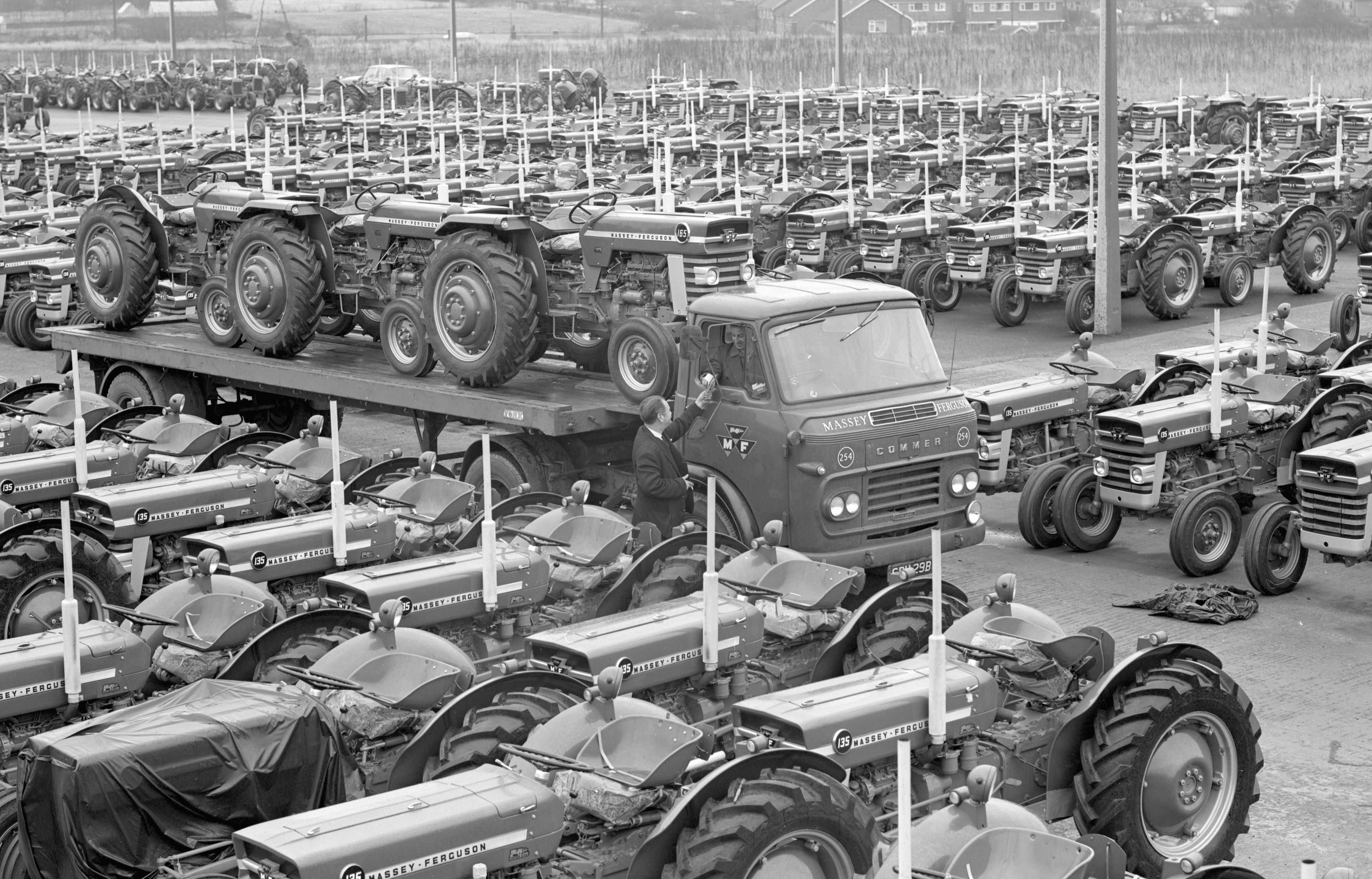 Massey Ferguson 100 series awaiting dispatch at Banner Lane in 1967