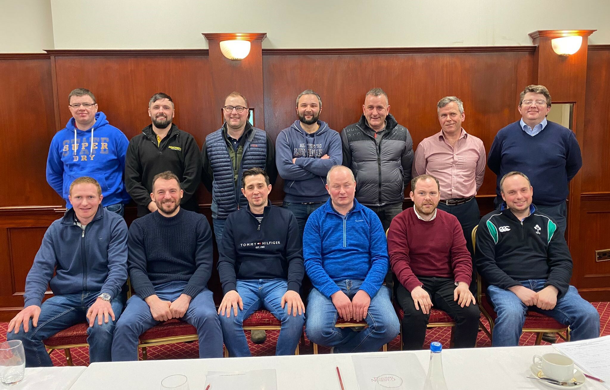 Back L-R: Chris Hamilton; Barry McCullough; David Clarke; Jonathan Blair; Roy Mayers; David Patterson; Jason Rankin. Front L-R: Douglas McKenzie; David Thompson; Stephen Maguire; Francis McDonnell; Paraic McNeill; Andrew Crawford. Not pictured: Hugh Harbison