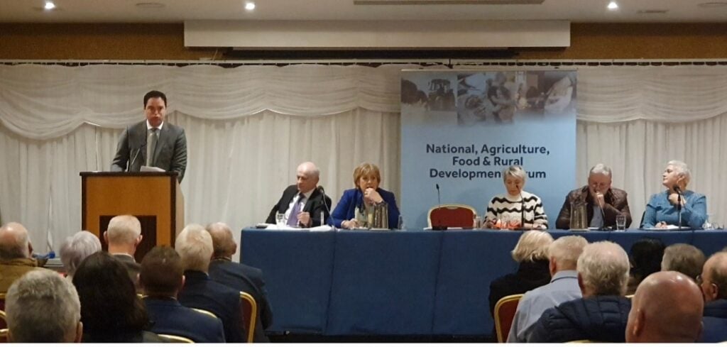Minister Martin Heydon speaking at the Fine Gael conference on agriculture in Tuam, Co. Galway