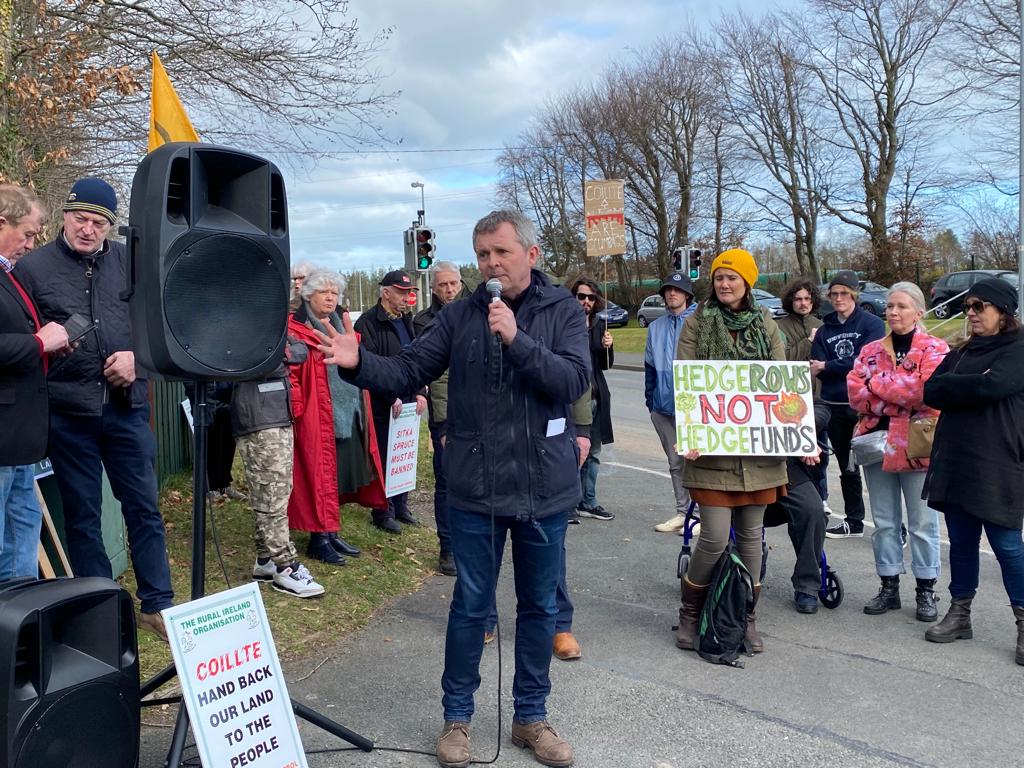 Deputy Boyd-Barrett speaking at the protest at Coillte HQ. Image: Agriland