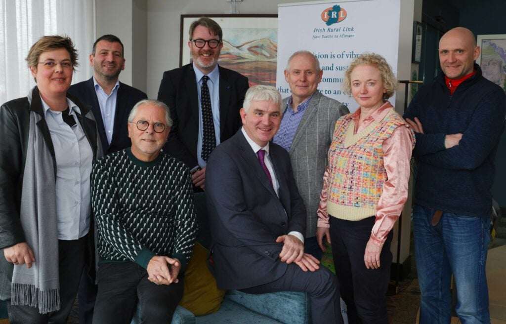 At the visit of the delegation from União das Mutualidades Portuguesas to Galway were Adriana De Sá and Edgar Diogo (UMP); cllr. Níall McNelis; Blaze Alymer, manager, Galway Community Training Centre; Fiona Blaney, Galway City Partnership and Anthony Cunniffe, Fóroige; Seated: Luis Alberto Silva, President (UMP) and Brendan Mulry, Irish Rural Link