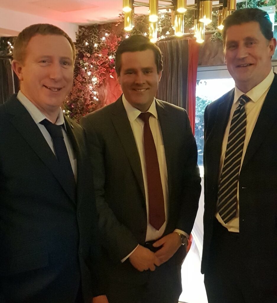 Pictured at the relaunch of the Support Scheme for Renewable Heat (SSRH) at the Iveagh Garden Hotel, Dublin were: (L-R) Noel Gavigan technical executive IrBEA; Seán Finan CEO IrBEA with environment minister, Eamon Ryan