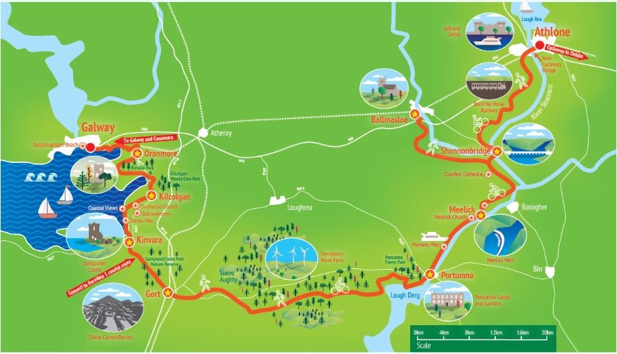 The preferred red route corridor for the greenway. Image: Galway to Athlone cycleway website.