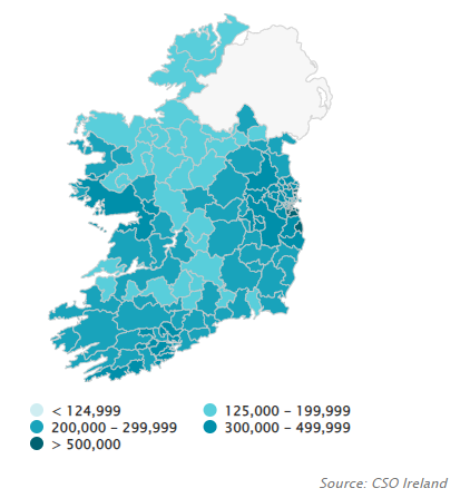 Average property prices by Eircode area in the year to January