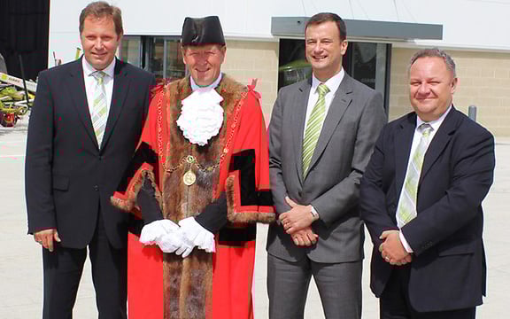 Jan-Hendrik Mohr (far left) at the opening of the Claas used tractor facility in Saxham 2014