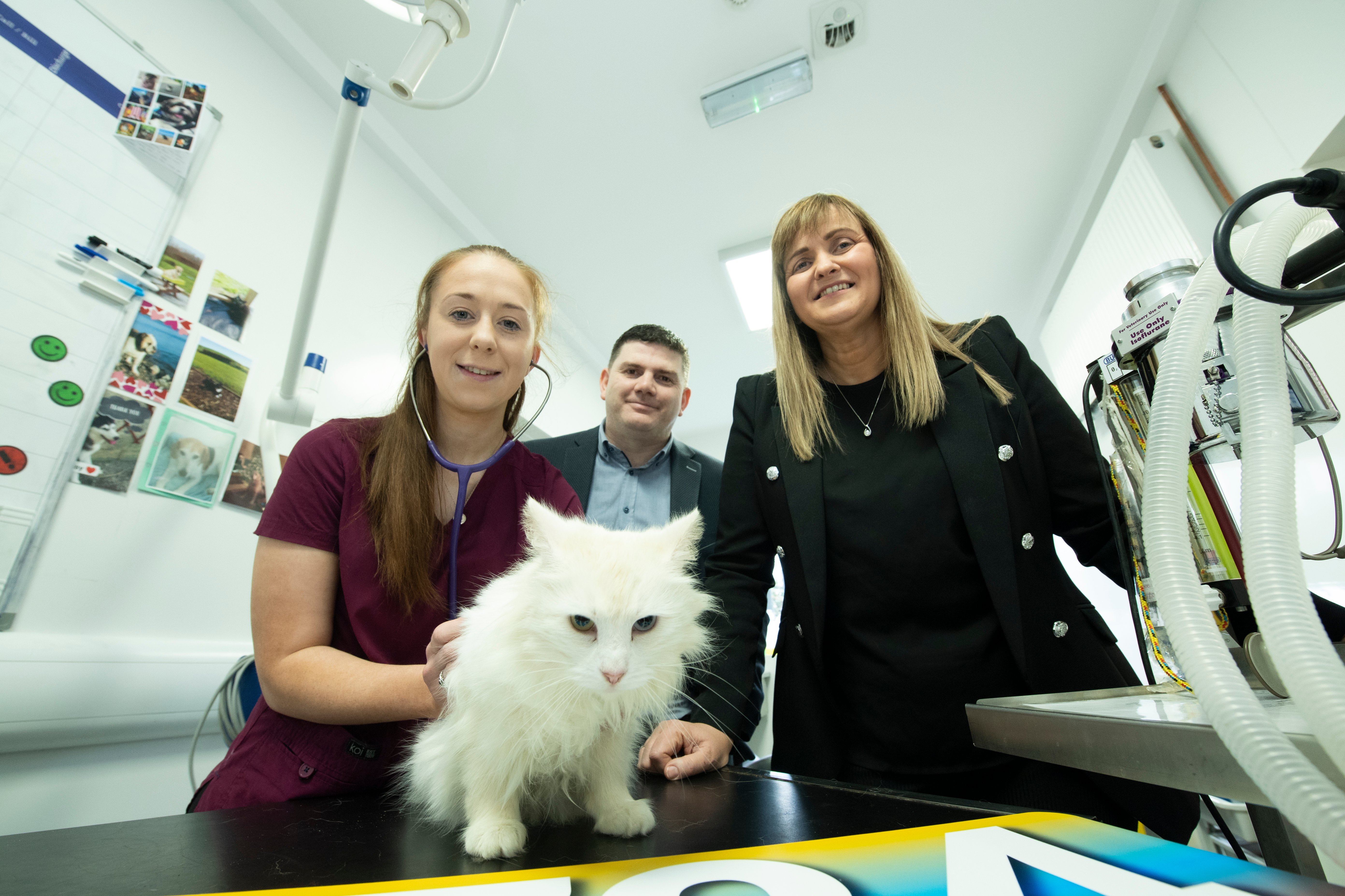L-R: Caoimhe Tobin, veterinary nurse, Dr. Gerard Corkery MTU and Dr. Eilish Broderick MTU Image: Domnick Walsh