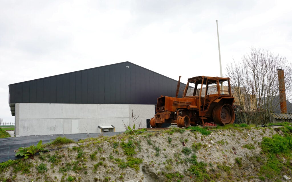 A tractor caught up in the blaze now stands as a monument to the event