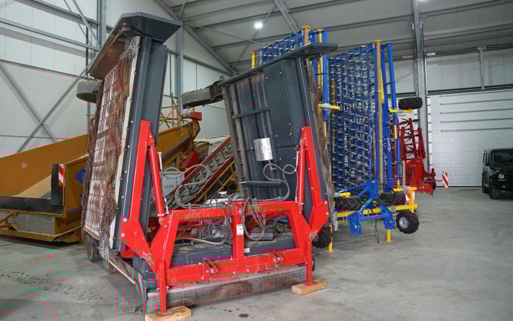 The gas burner and ultra-light harrows lined up ready for the coming season