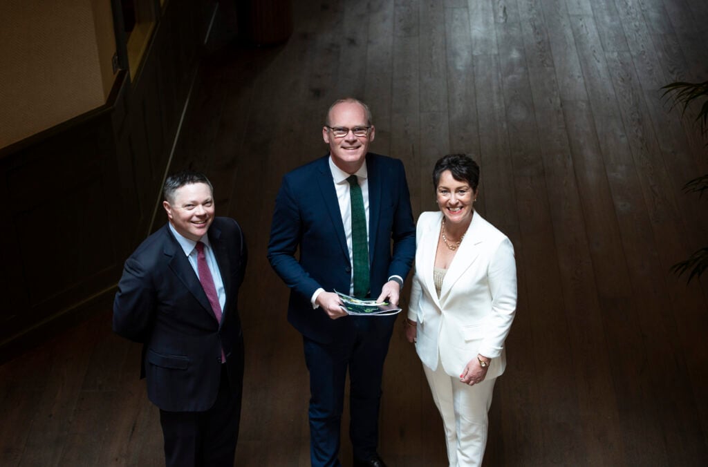 Minister for Enterprise Trade and Employment Simon Coeveney with Paul Heery, general manager of The K Club and Margaret Jeffares, founder of Good Food Ireland. Image: Kevin McFeely