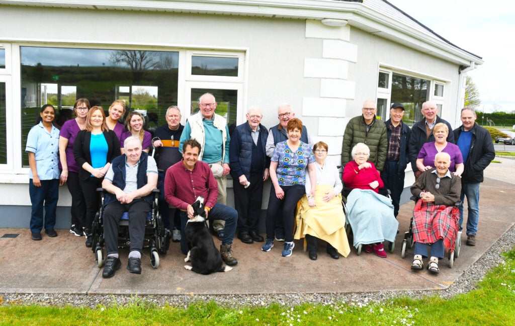 Ave Maria nursing hom sheepdog exhibition with Tommy and Anne Feeney, Paul Walker, Birch the dog from Newport Shepherds, residents and staff. Image: John O'Grady