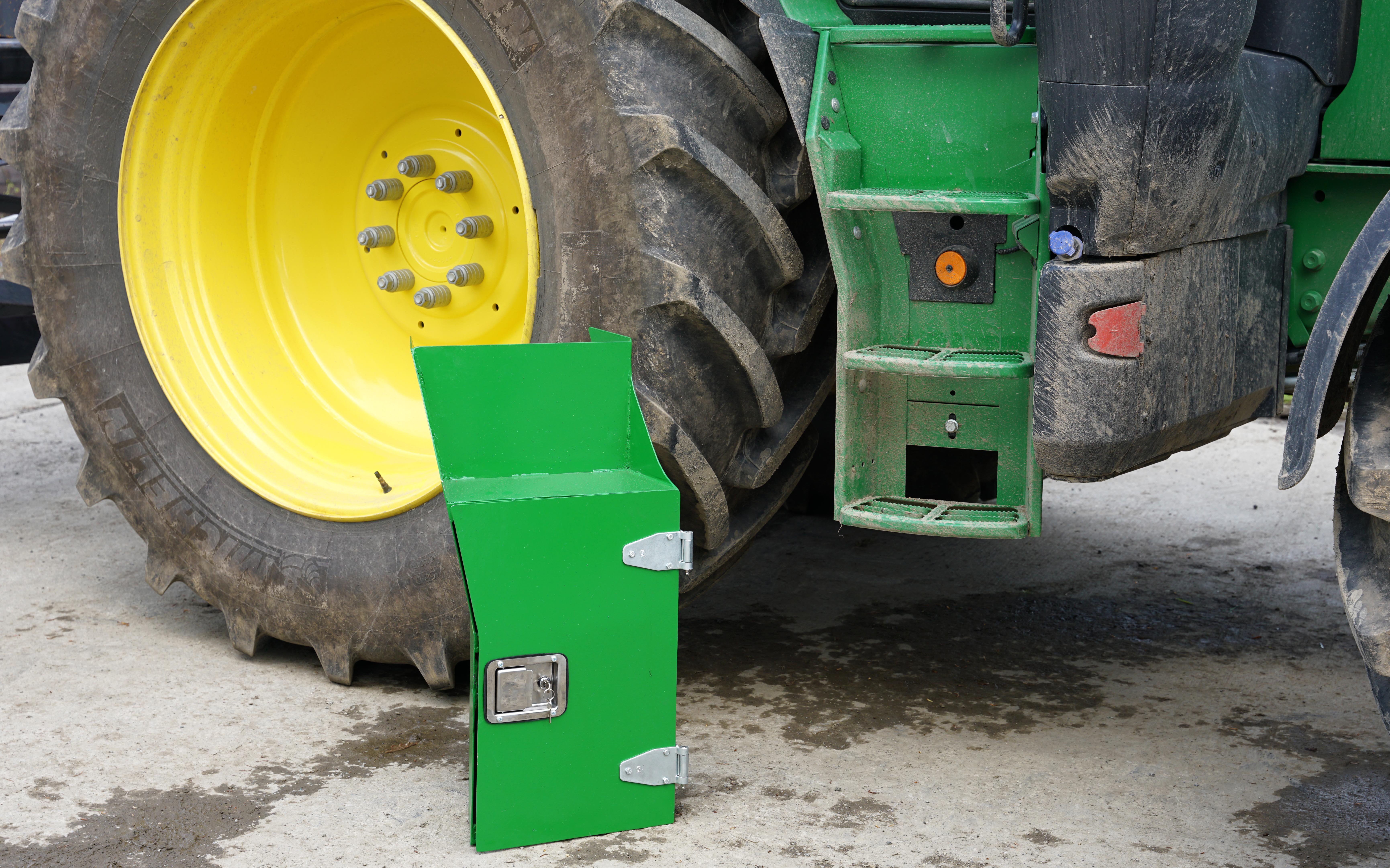 Replacing the right hand step of a John Deere with this lockable tool box was a neat idea by Connor Clinton of Dublin
