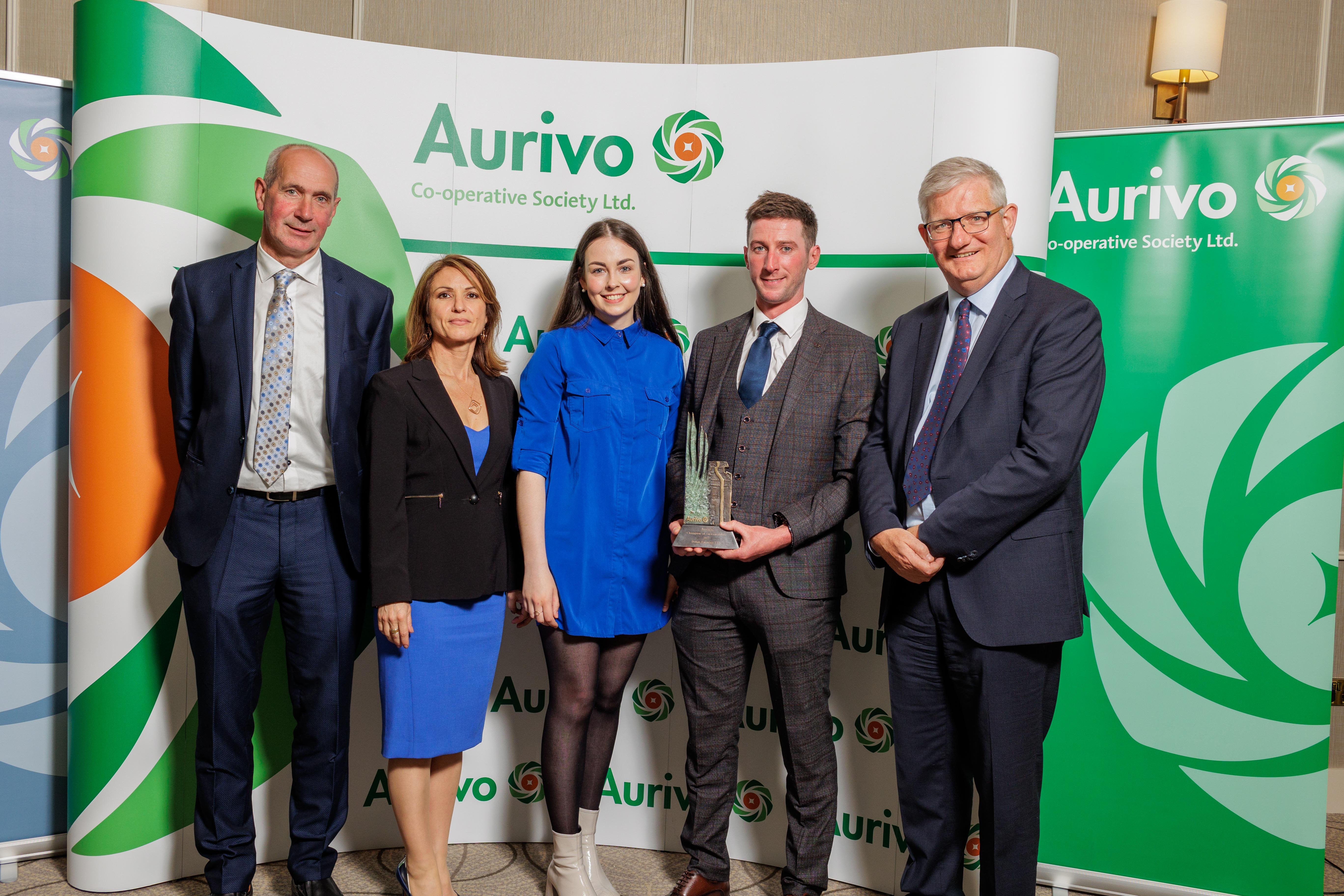(L-R) Raymond Barlow Aurivo CEO, Simona Ciorita Aurivo dairy advisor, Catherine Dooley, David Dolan, Donal Tierney Aurivo CEO Source: Aurivo