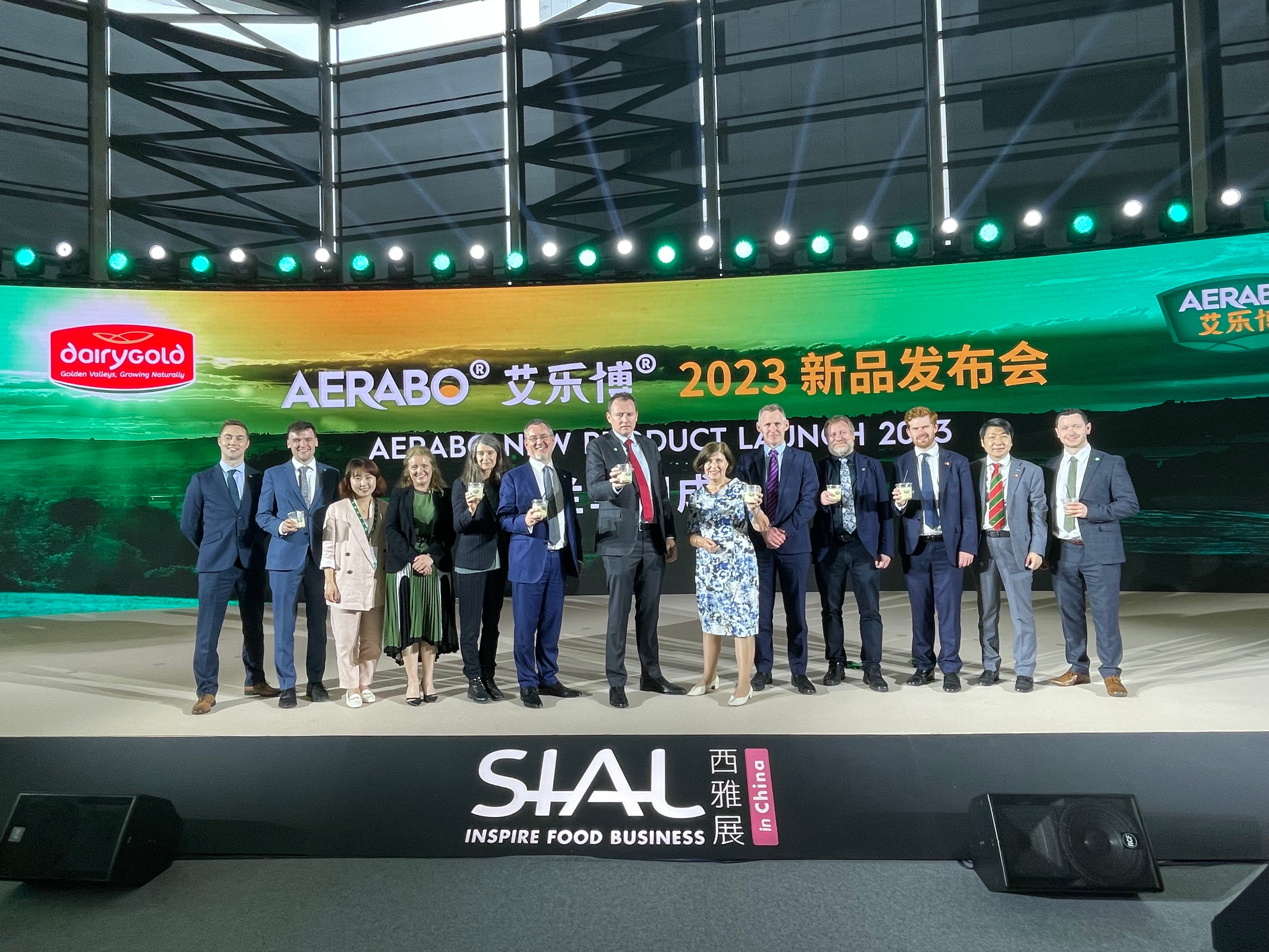 Minister for Agriculture, Food and the Marine, Charlie McConalogue (centre) at the Dairygold product launch at SIAL Shanghai