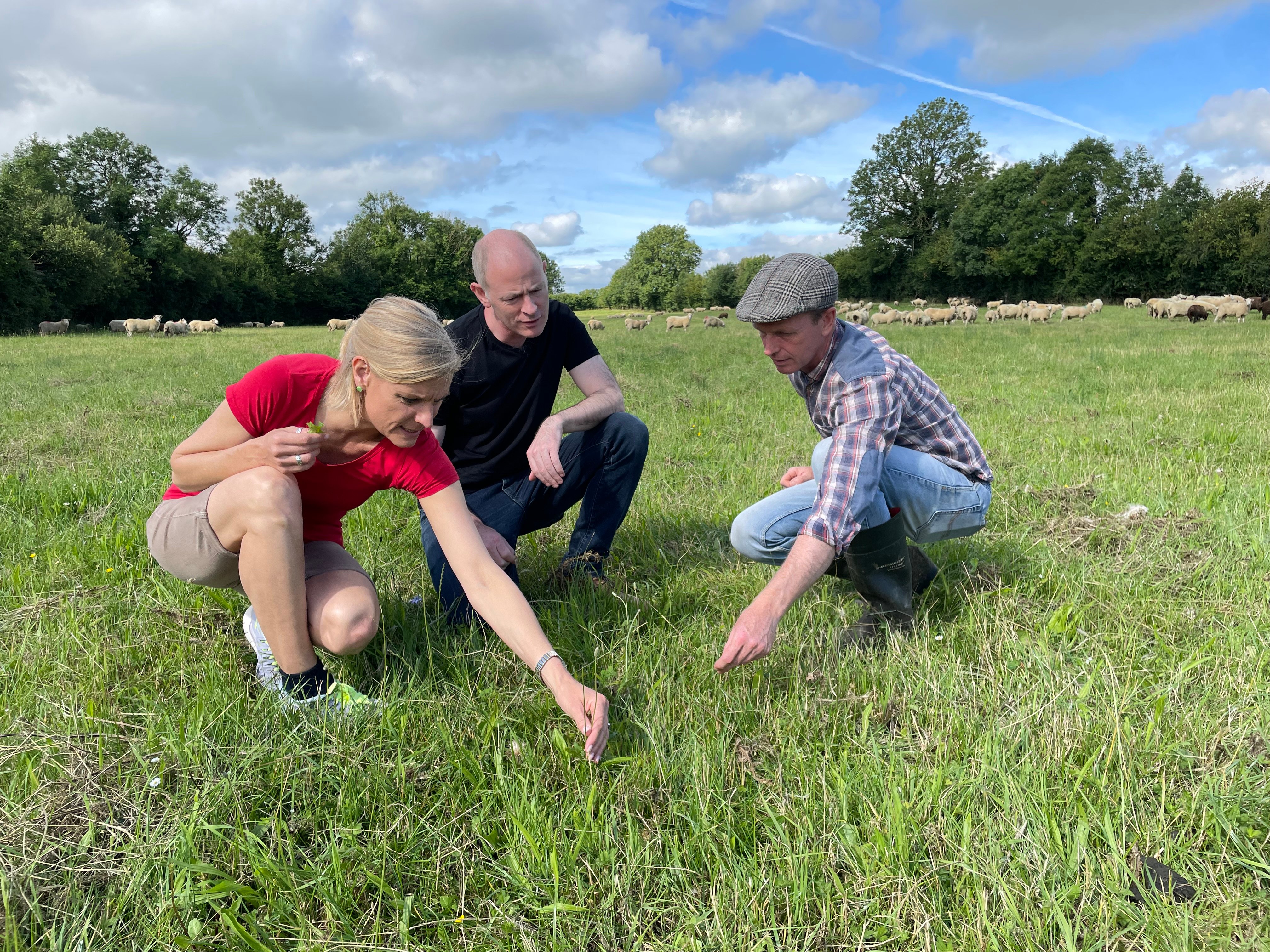 Minister Pippa Hackett with Mark Hackett on their farm in Co. Offaly with Minister Ossian Smyth