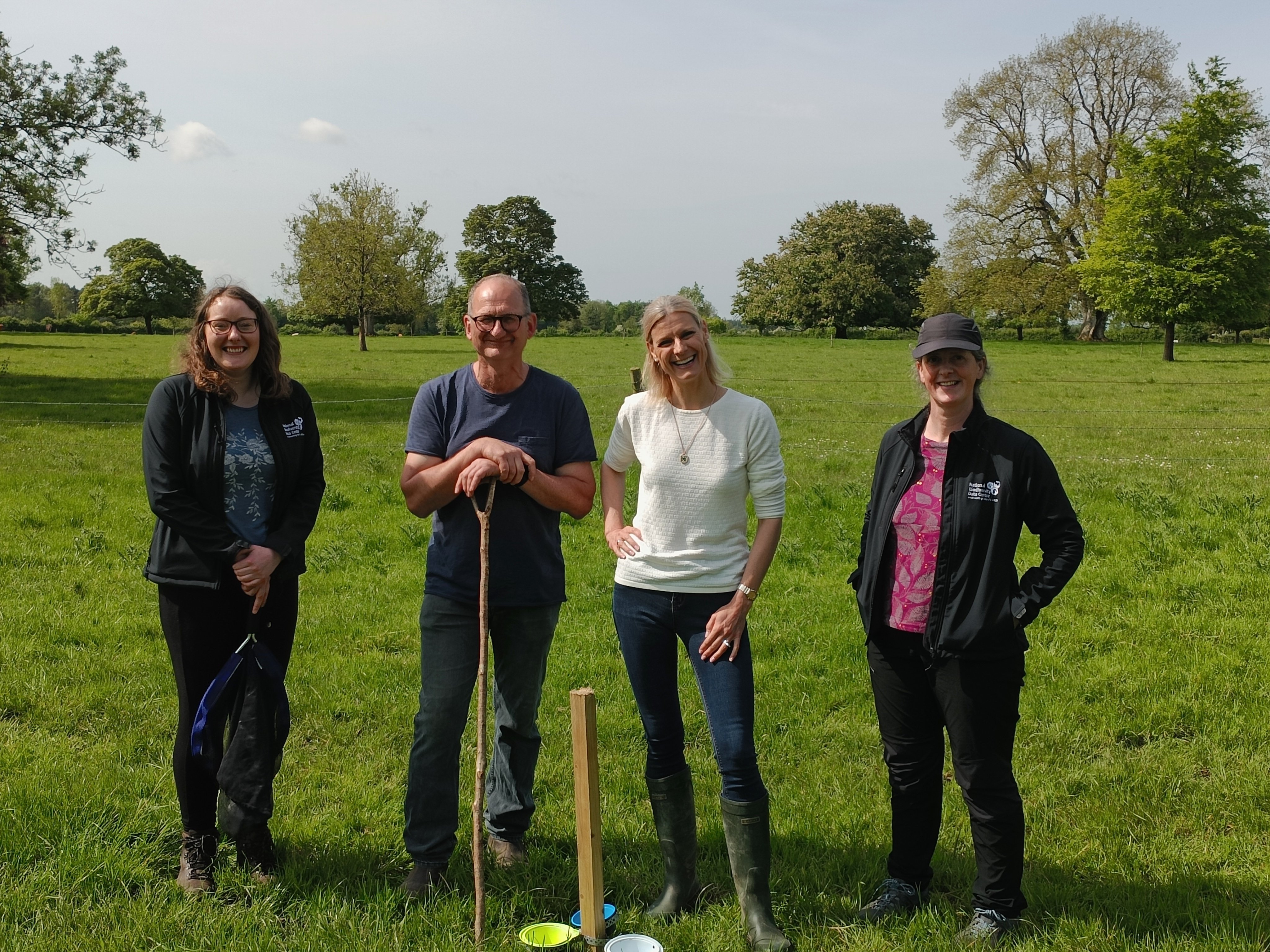 L-r: National Biodiversity Data Centre (NBDC) pollinator monitoring officer, Michelle Larkin; farmer Ken Gill; Minister of State, Senator Pippa Hackett; NBDC farmland pollinator officer, Ruth Wilson
