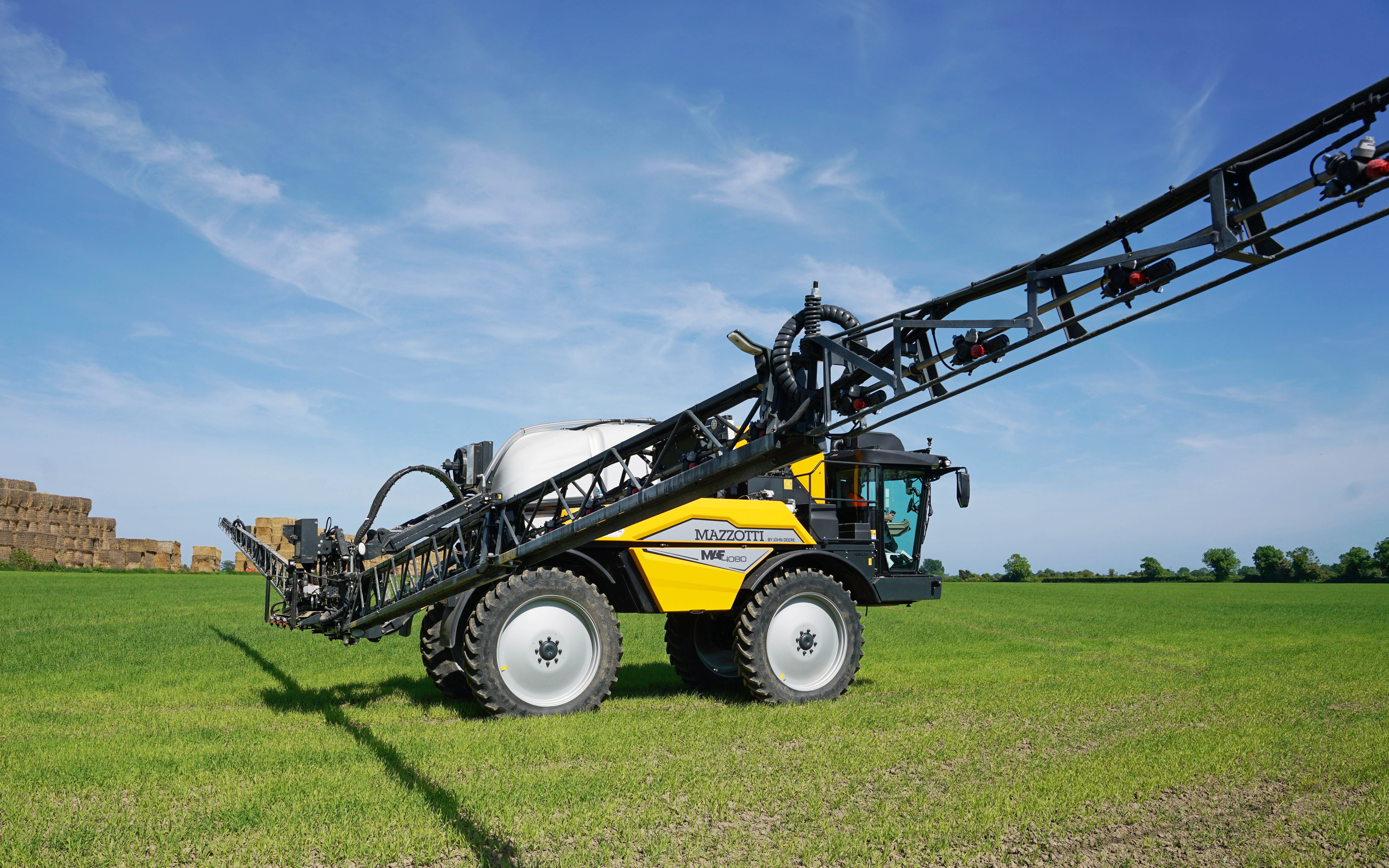 The Mazzotti sprayer is already hard at work and fits in well with the predominantly John Deere tractor fleet on the farm