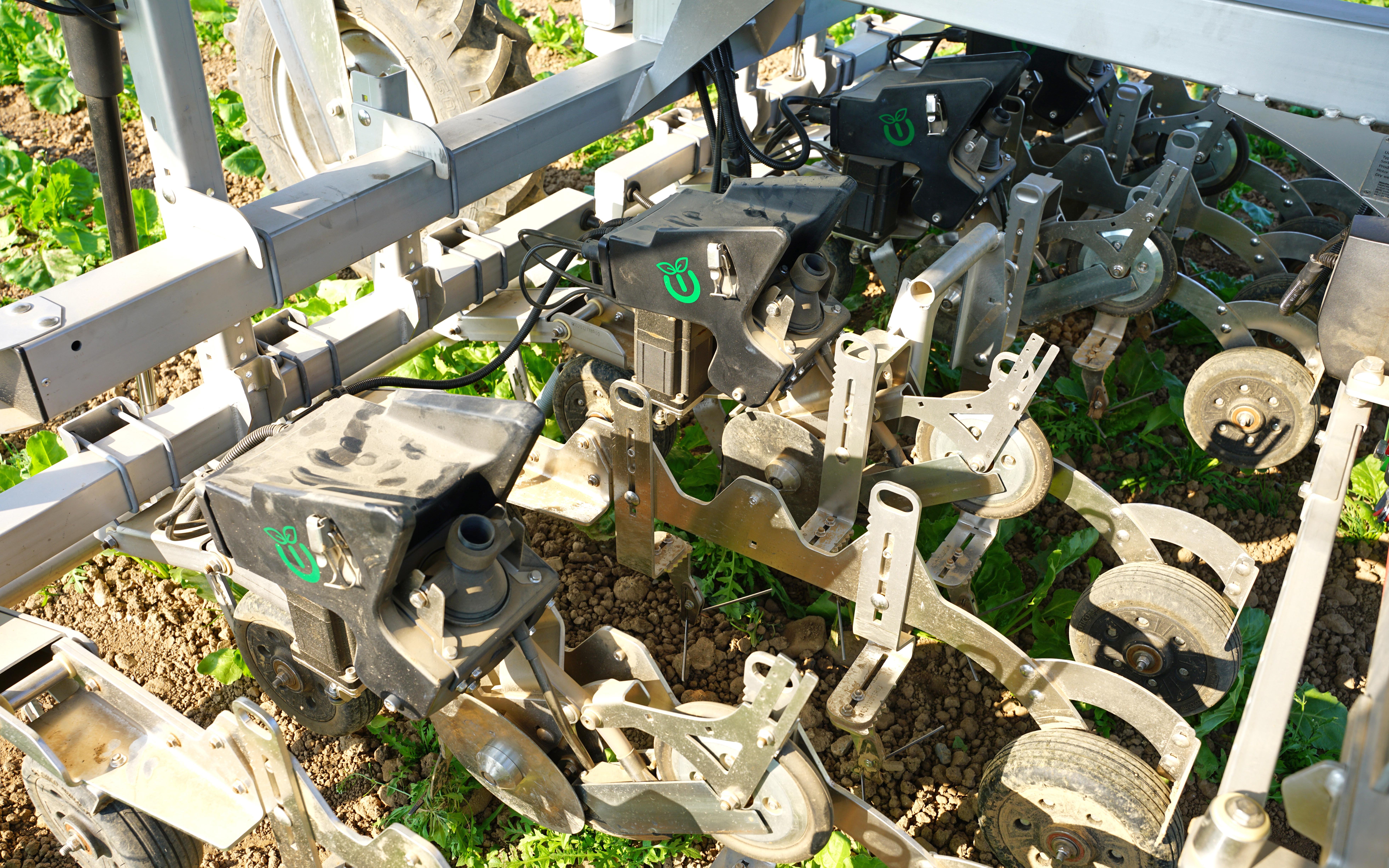 With the seed boxes removed and the coulters raised, the Farmdroid robot is ready for weeding
