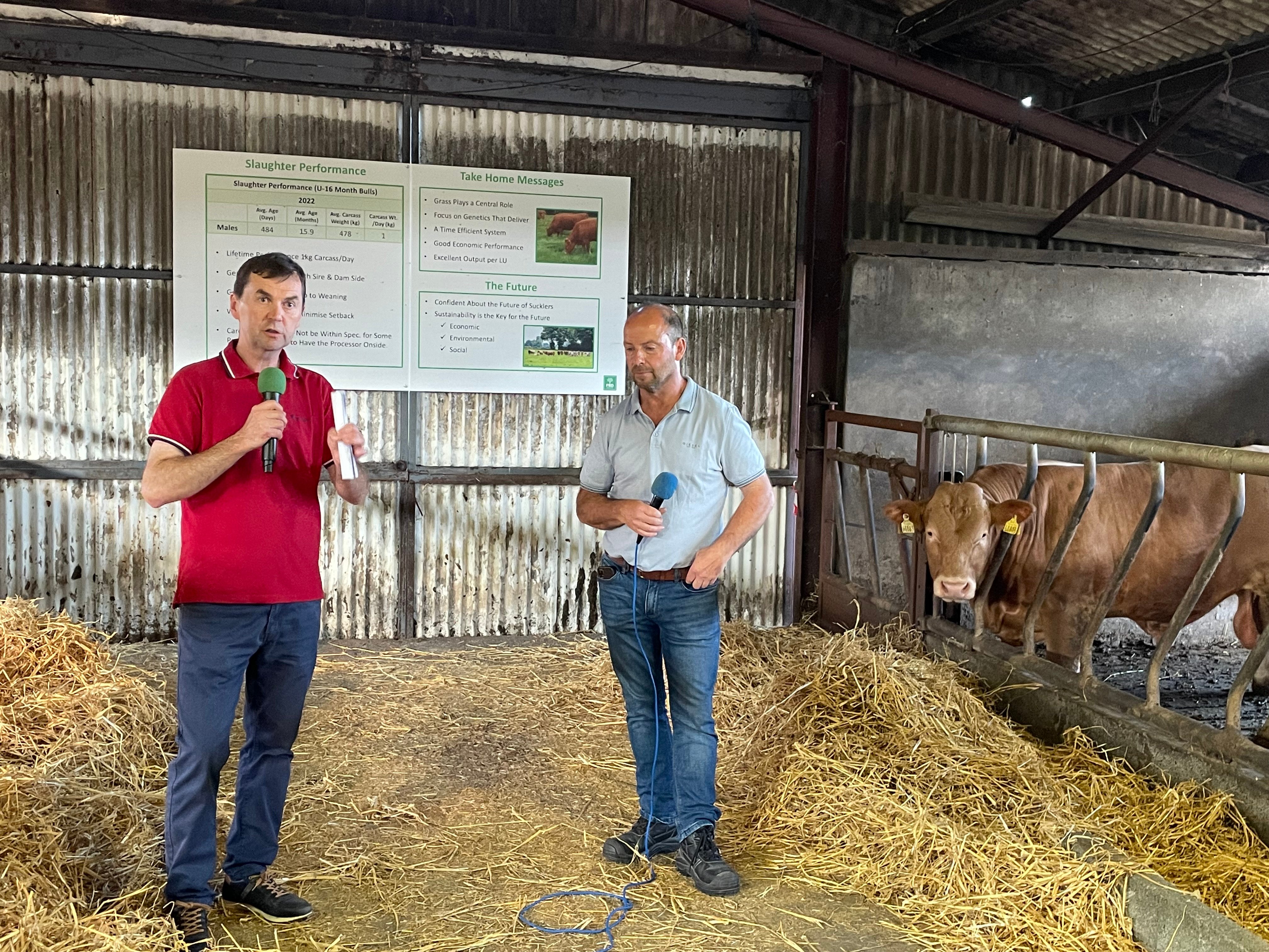 Teagasc beef specialist Aidan Murray (left) and host farmer  Chris McCarthy (right)