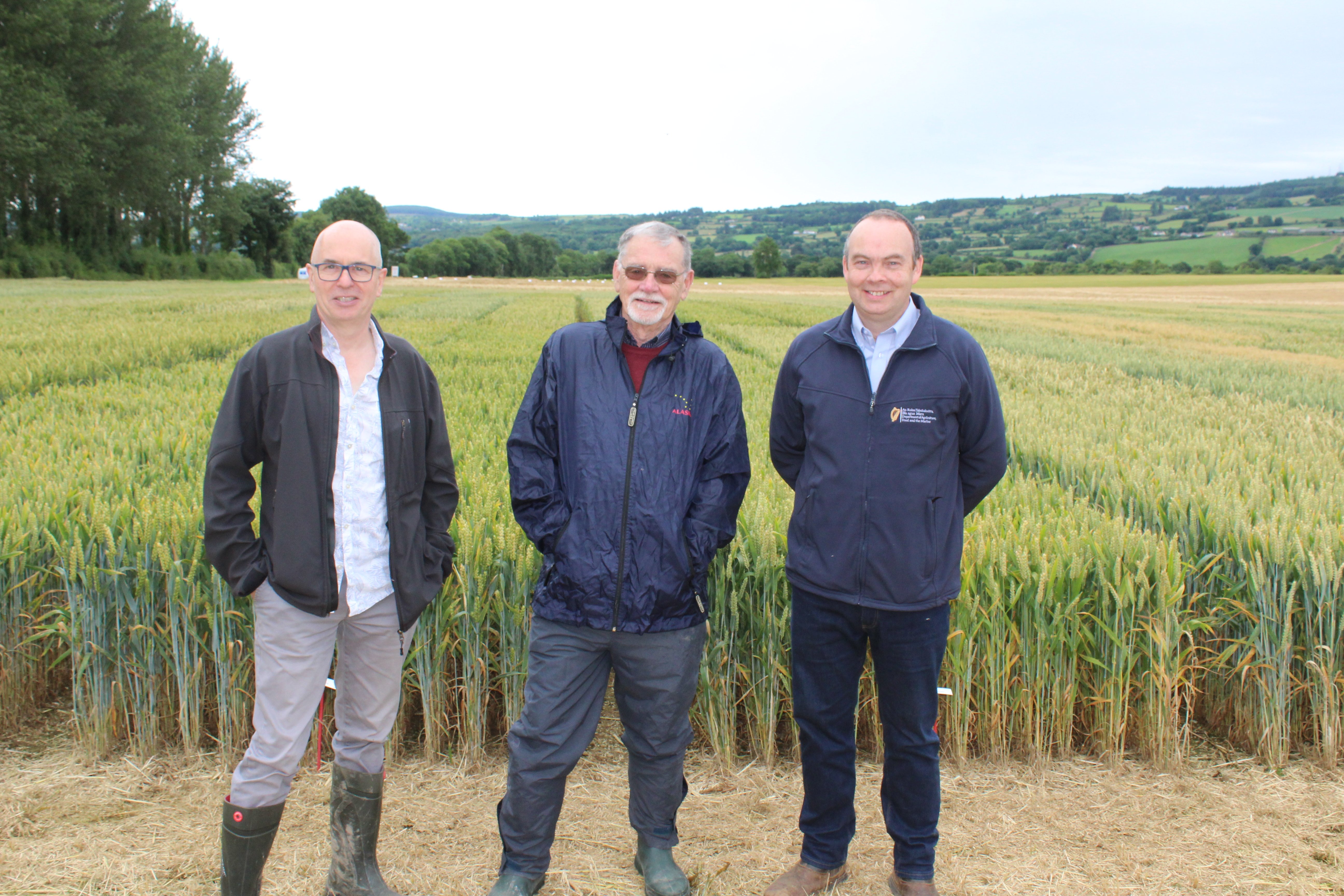 Attending the National Crop Variety Trials open day at Kildalton College (L-R): David McGilloway, DAFM; Paul O'Doherty, PCI Associates; and James Quirke, DAFM