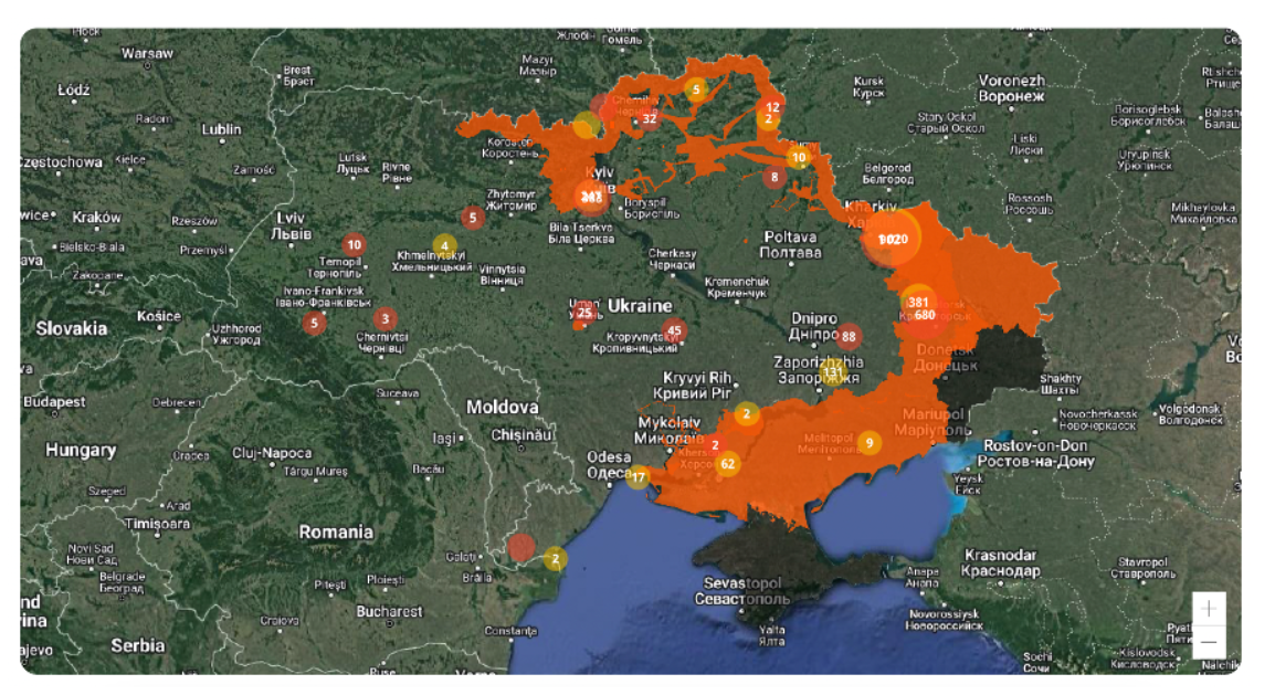 Map showing where explosive devices have been found or are likely to be found. Image: UAC