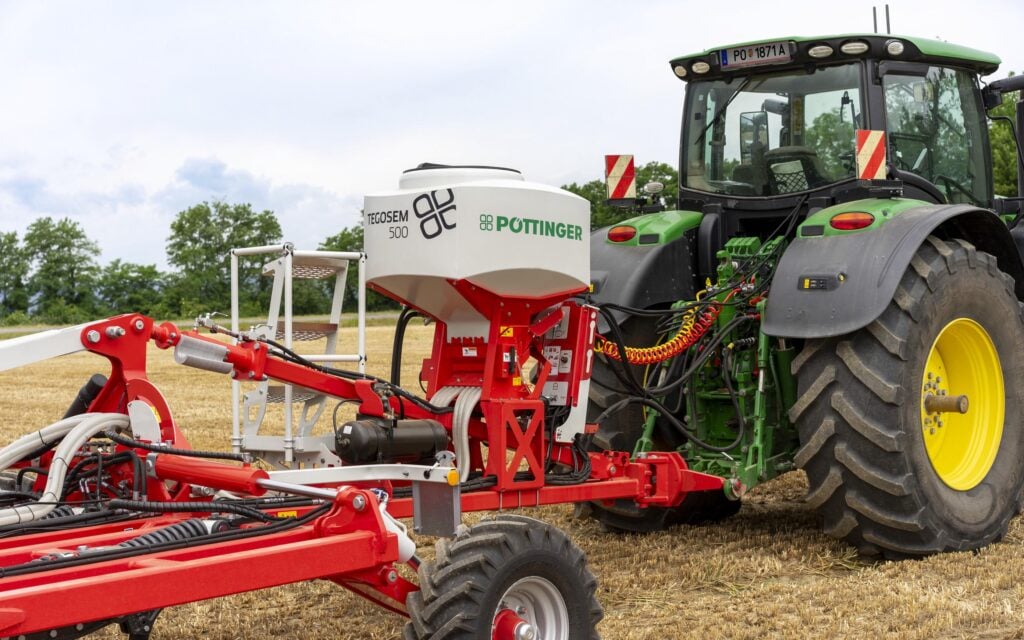 Pottinger's traction control system can transfer up to 1,400kg to the rear of the tractor