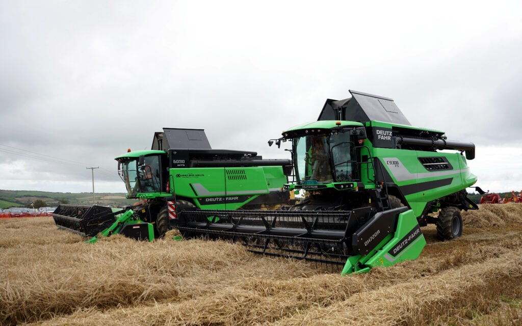 Two present-day combines from the present Deutz Fahr range joined in the day, demonstrating the dramatic evolution of the machine