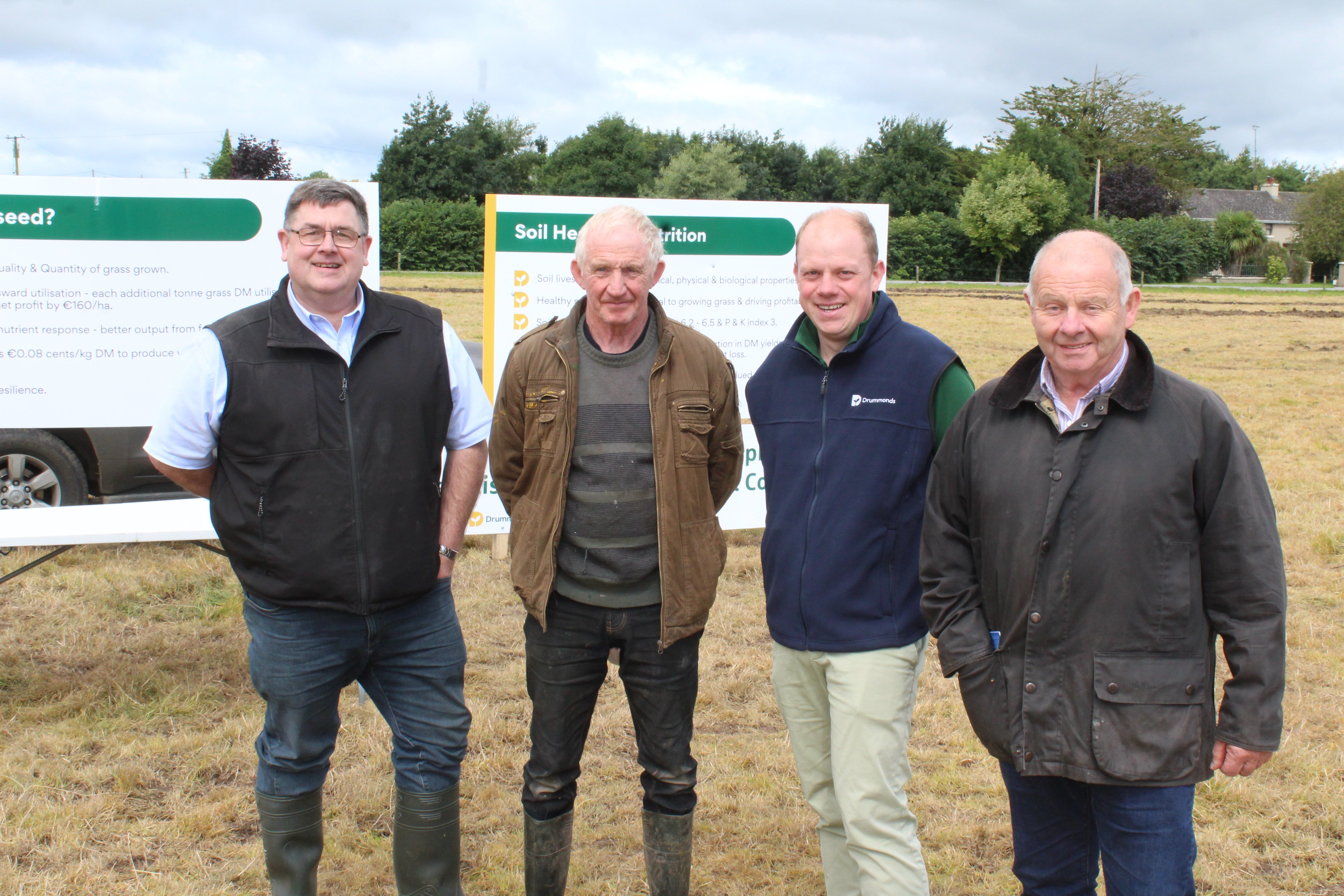 Attending the Drummonds grassland reseeding event (l to r): Donald Mackey, Fane Valley; Eugene Carr, Killua, Co. Westmeath; David Hogan, Drummonds; Frank Foster, Loughgall, Co. Armagh