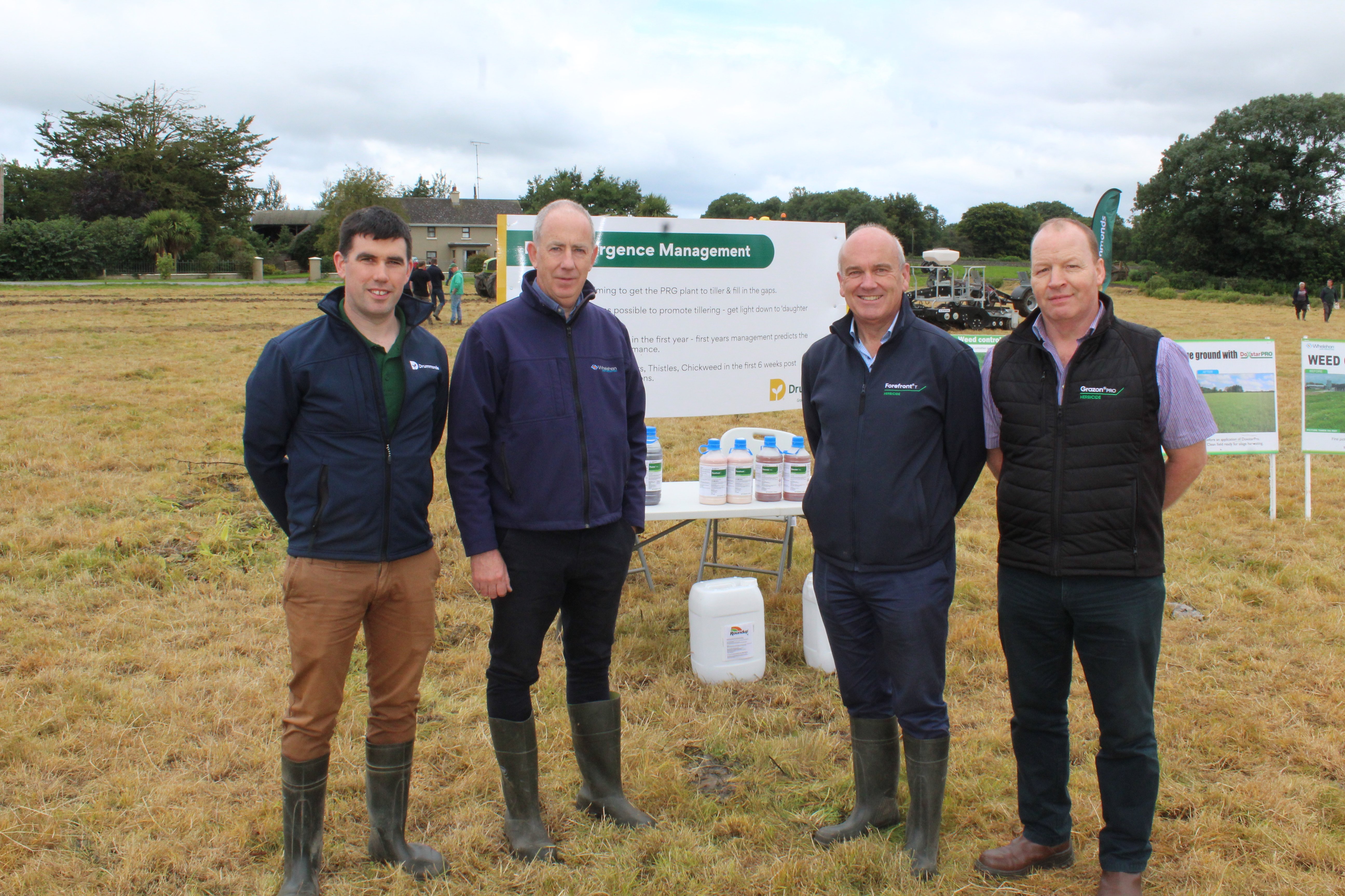 Attending the grassland reseeding event (L-R): Dermot Meehan, Drummonds; Chris Maughan, Whelehan Crop Protection; John Boylan, Whelehan Crop Protection; Brendan O'Dowd, Whelehan Crop Protection