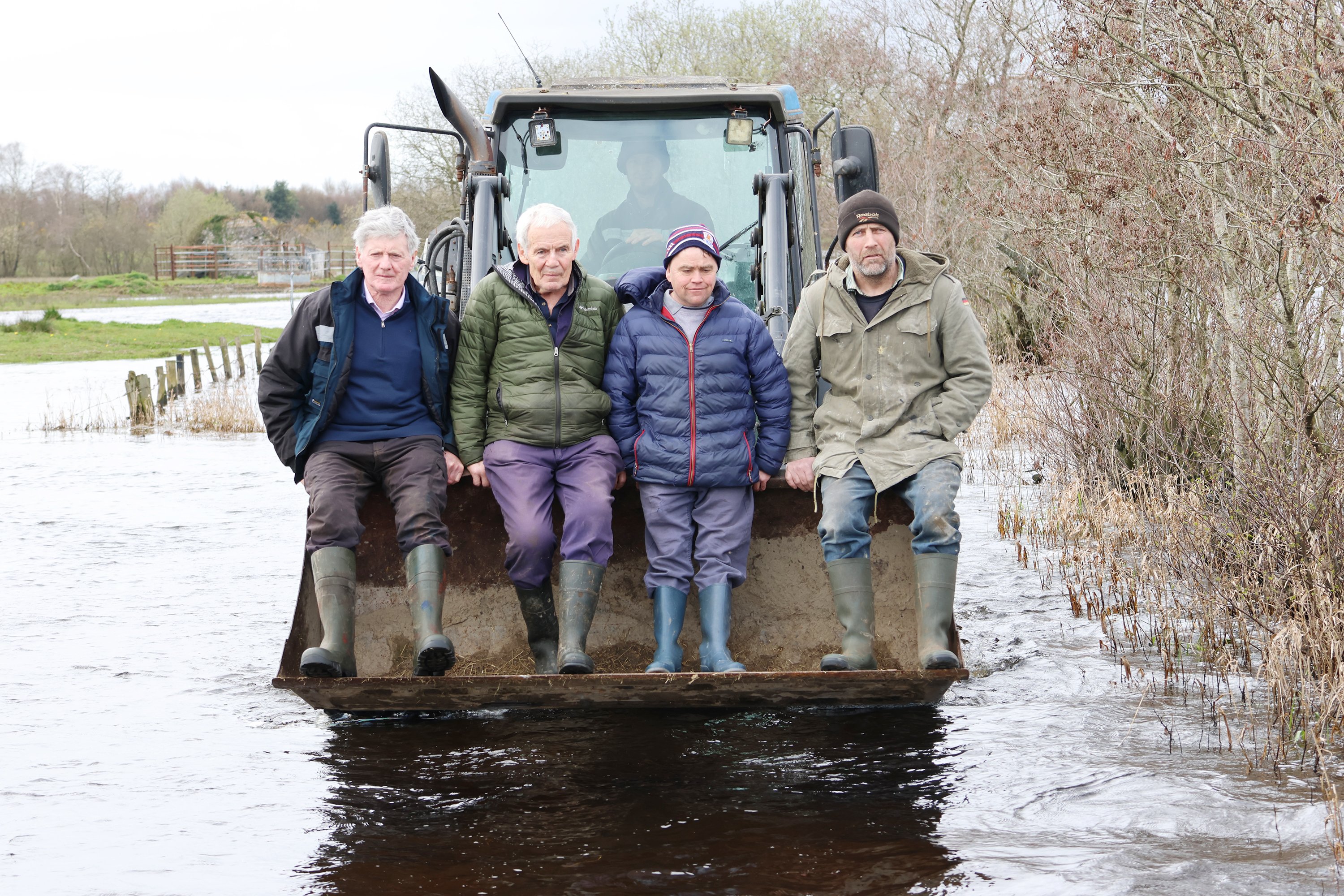 L-R: Michael Silke, Paddy Nevin, Patrick Mc Dermott, Brendan Flannery and Micheal Silke Junior driving tractor Source: Gerry Stronge