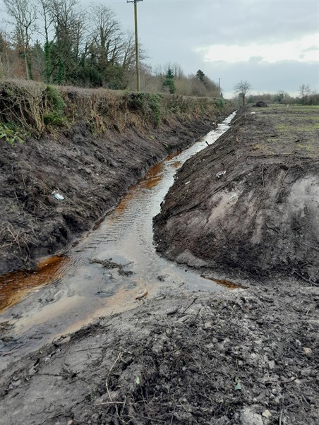 River channel dug out, deepened, reprofiled at Trumera, Mountrath. Source: Inland Fisheries Ireland
