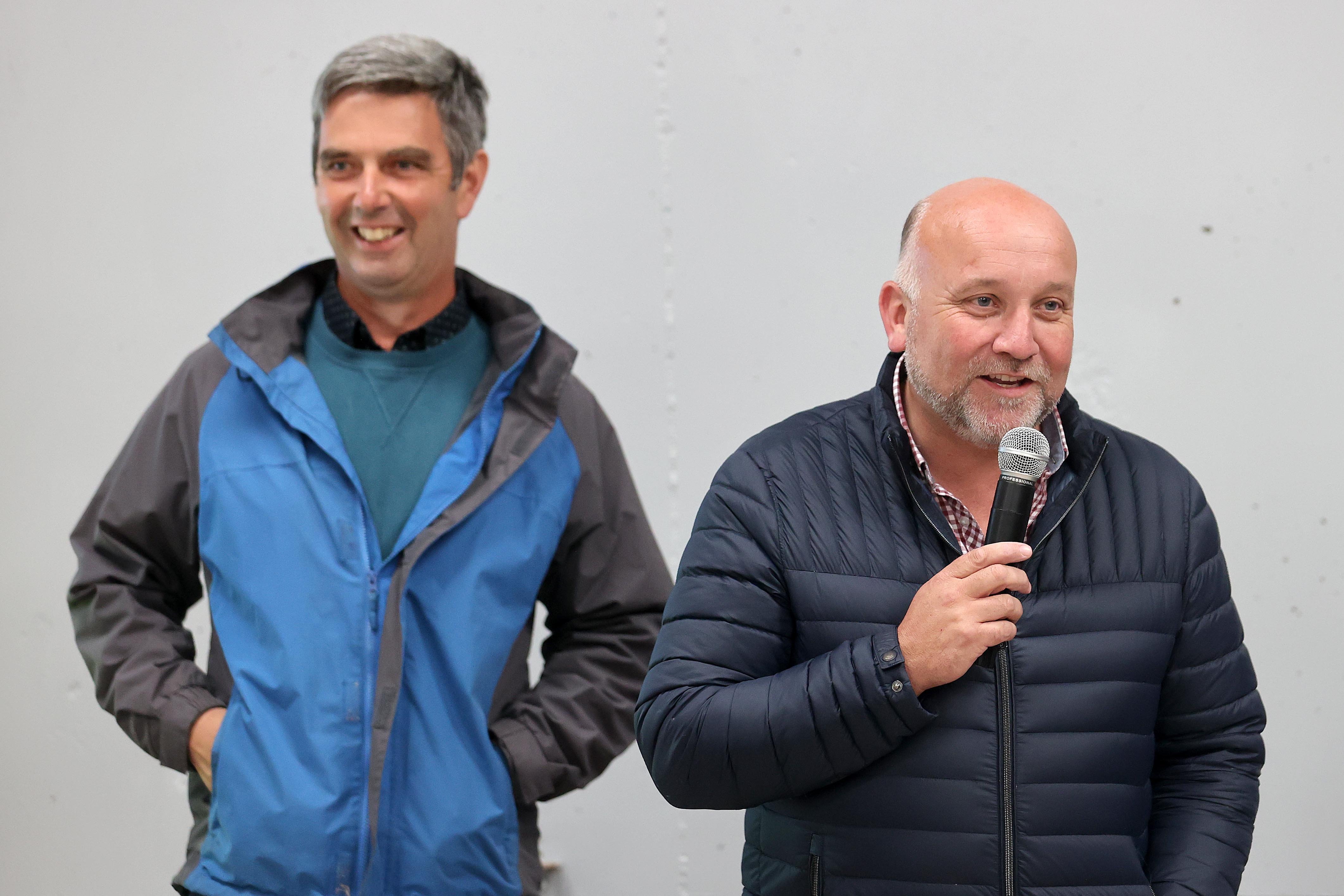 Ulster Grassland Society president David Linton (right) with farm walk host James Henderson