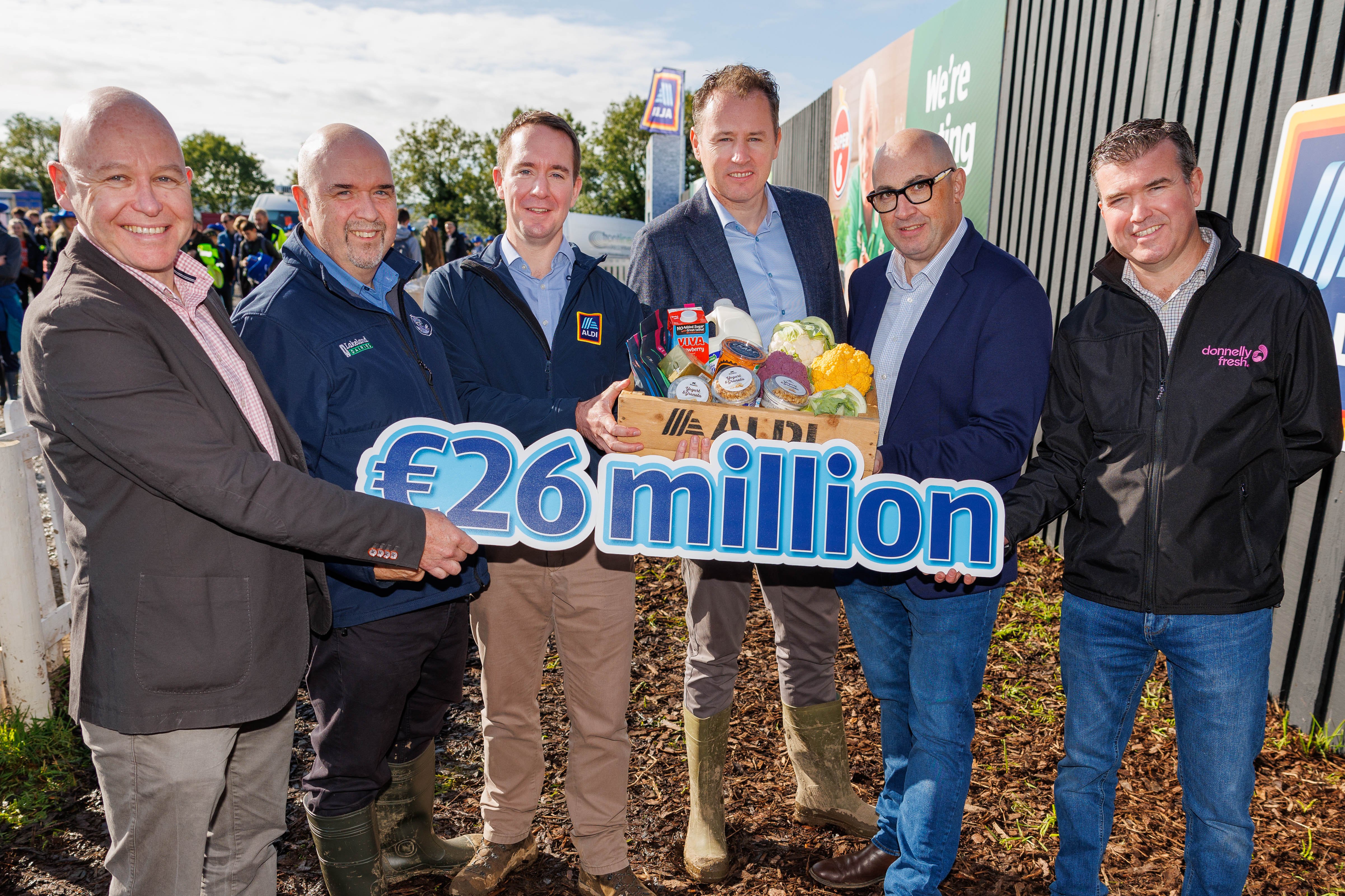 Pictured are Bryan Boggs, general manager, Clandeboye Estate Yogurts, Brendan Lappin, commercial manager, Lakeland consumer foods division, Colin Breslin, managing director of buying and services, Aldi Ireland, Charlie McConalogue, Minister for Agriculture, Food and the Marine, Rob Horgan, Velo Coffee Roasters and Martin Gaffney, Donnelly fresh farms