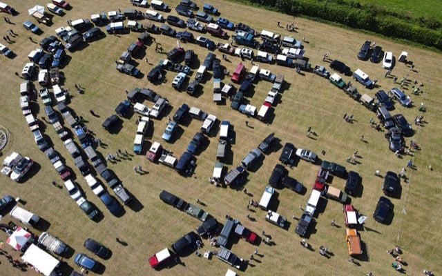 The famous land Rover Logo was replicated on the field by visiting vehicles