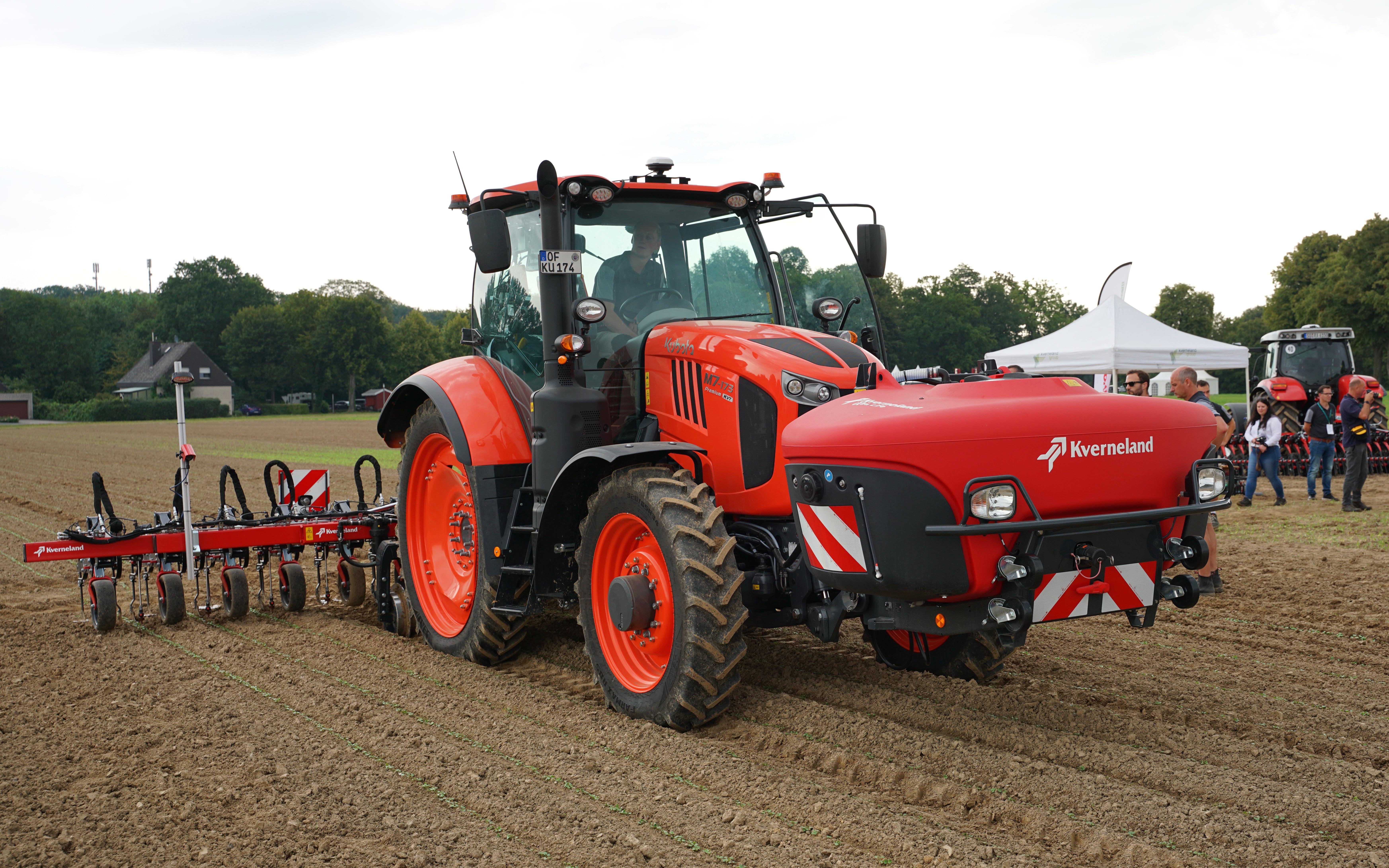 Cameras on Kverneland's interrow hoe control the final guidance of the implement while GPS keeps the tractor on course