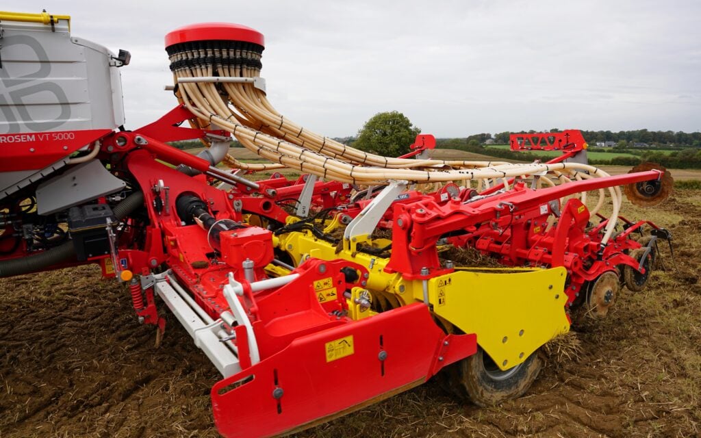 The power harrow and drill elements sit behind the hopper rather than underneath it