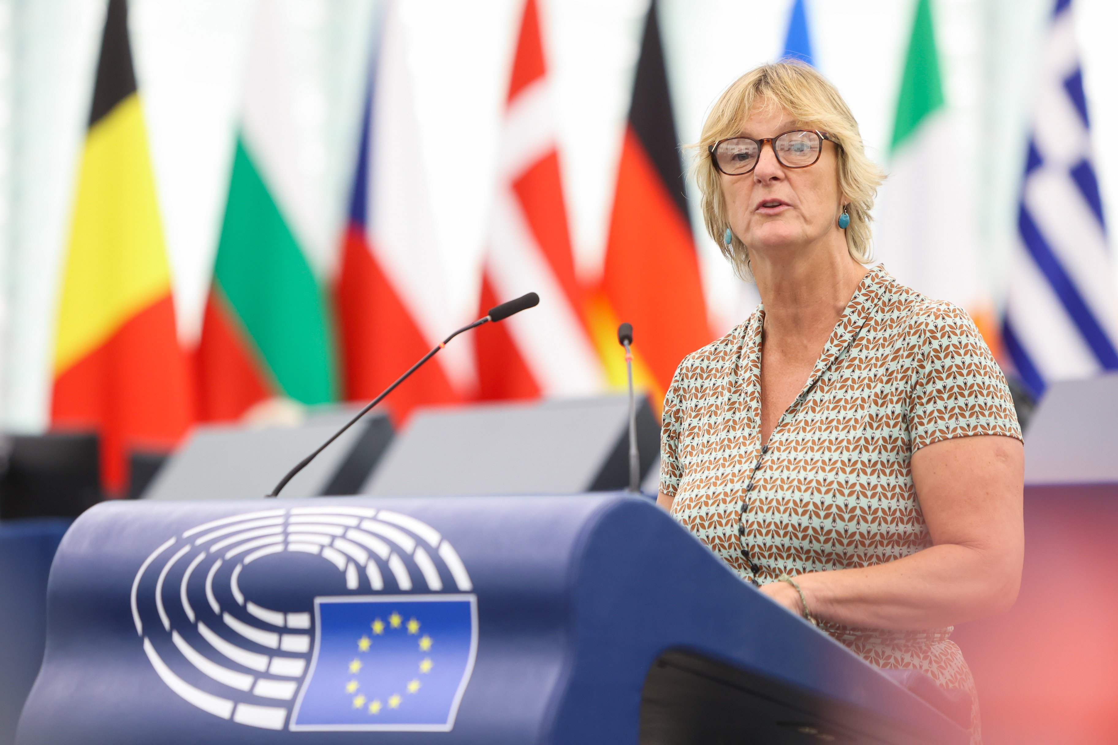 MEP Grace O'Sullivan speaking from the floor of the European Parliament in Strasbourg