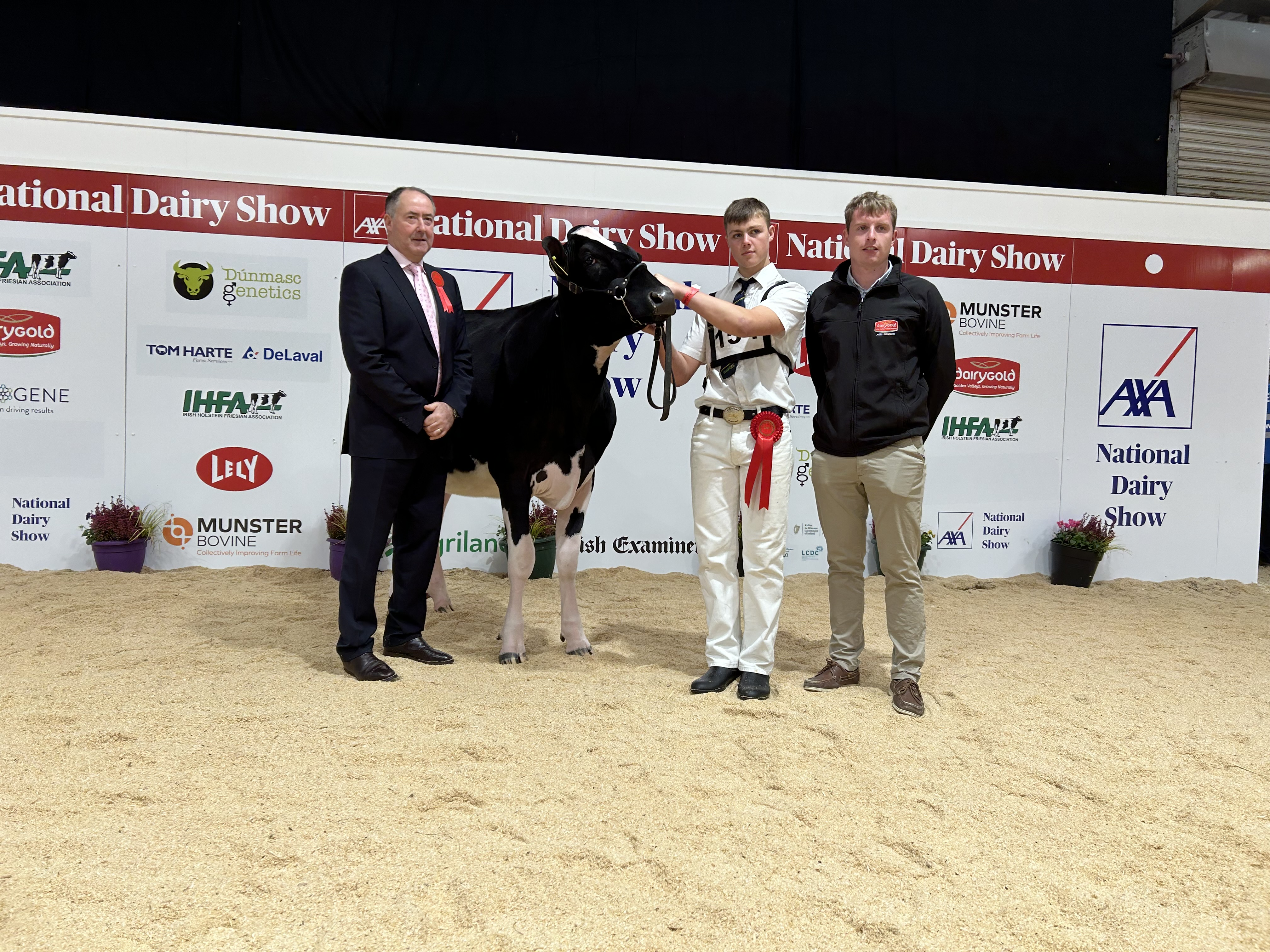Judge Ashley Fleming, Will Jones with Hilltara Diamondback Clevage and Des Twomey from Dairygold