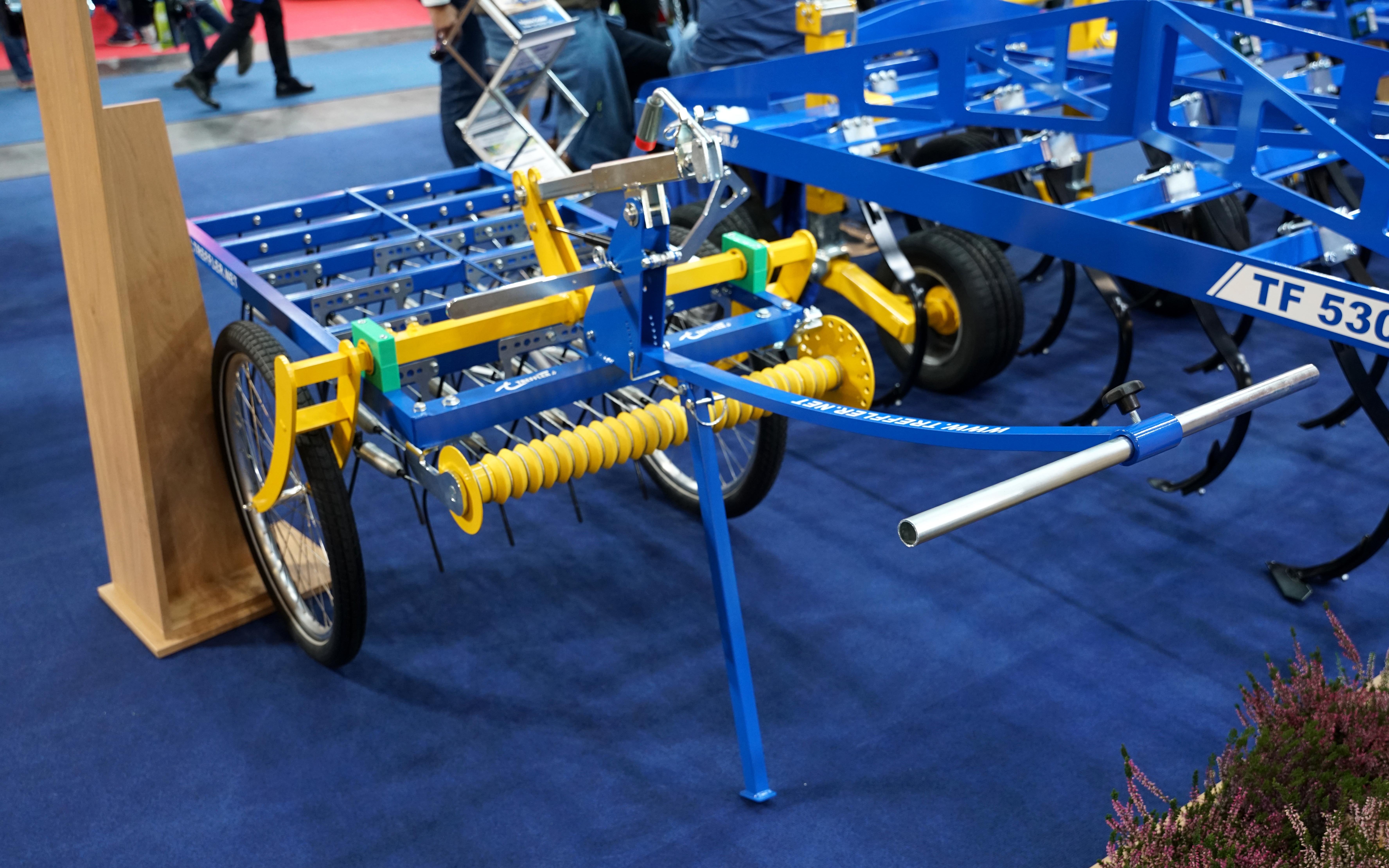 Unlikely to sell in large numbers to commercial farms, this hand drawn precision tine harrow from Treffler works on the same principle as the company's largest 18 metre version