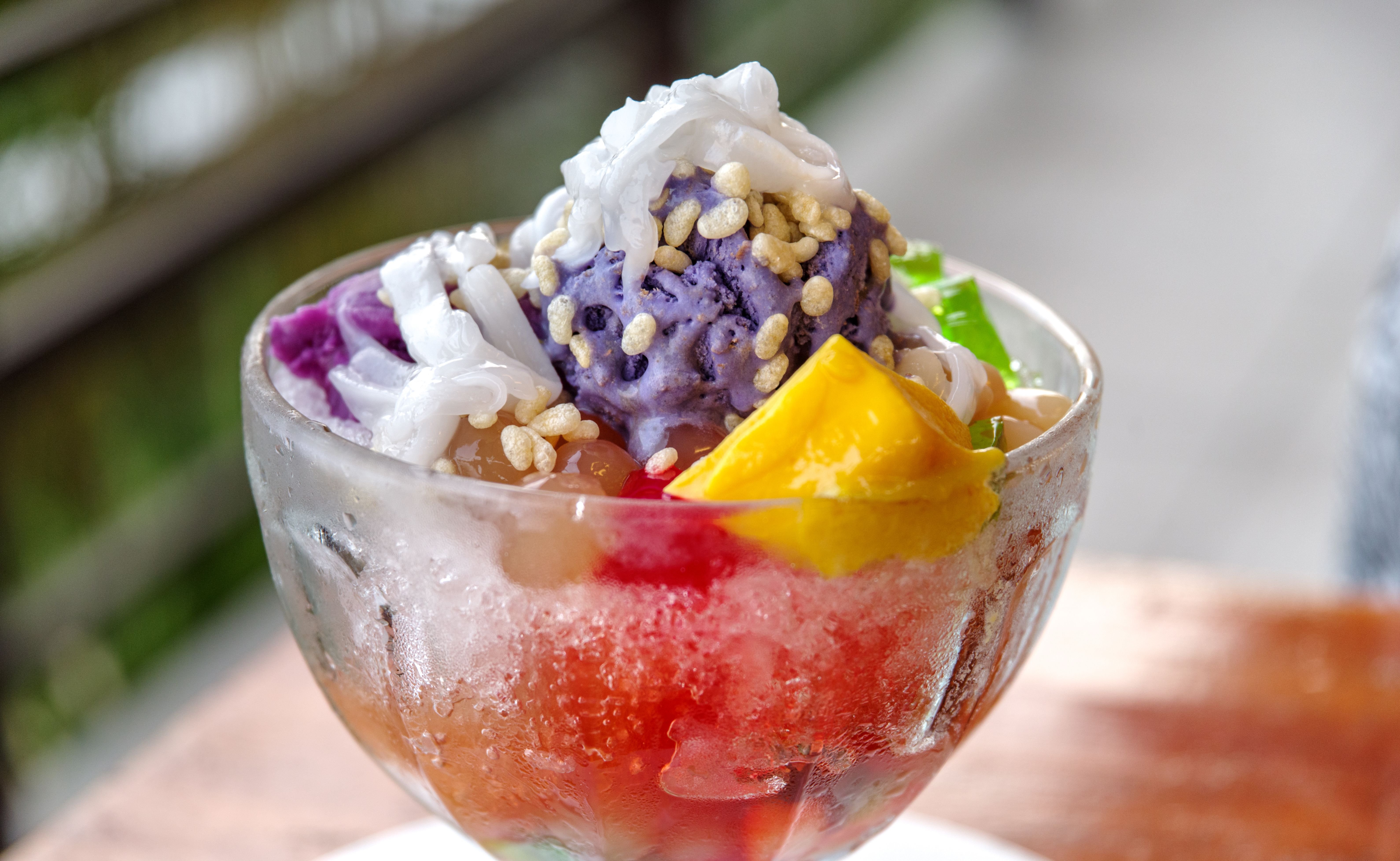 Halo-halo, a Philippines dessert made with sweetened condensed milk and shaved ice