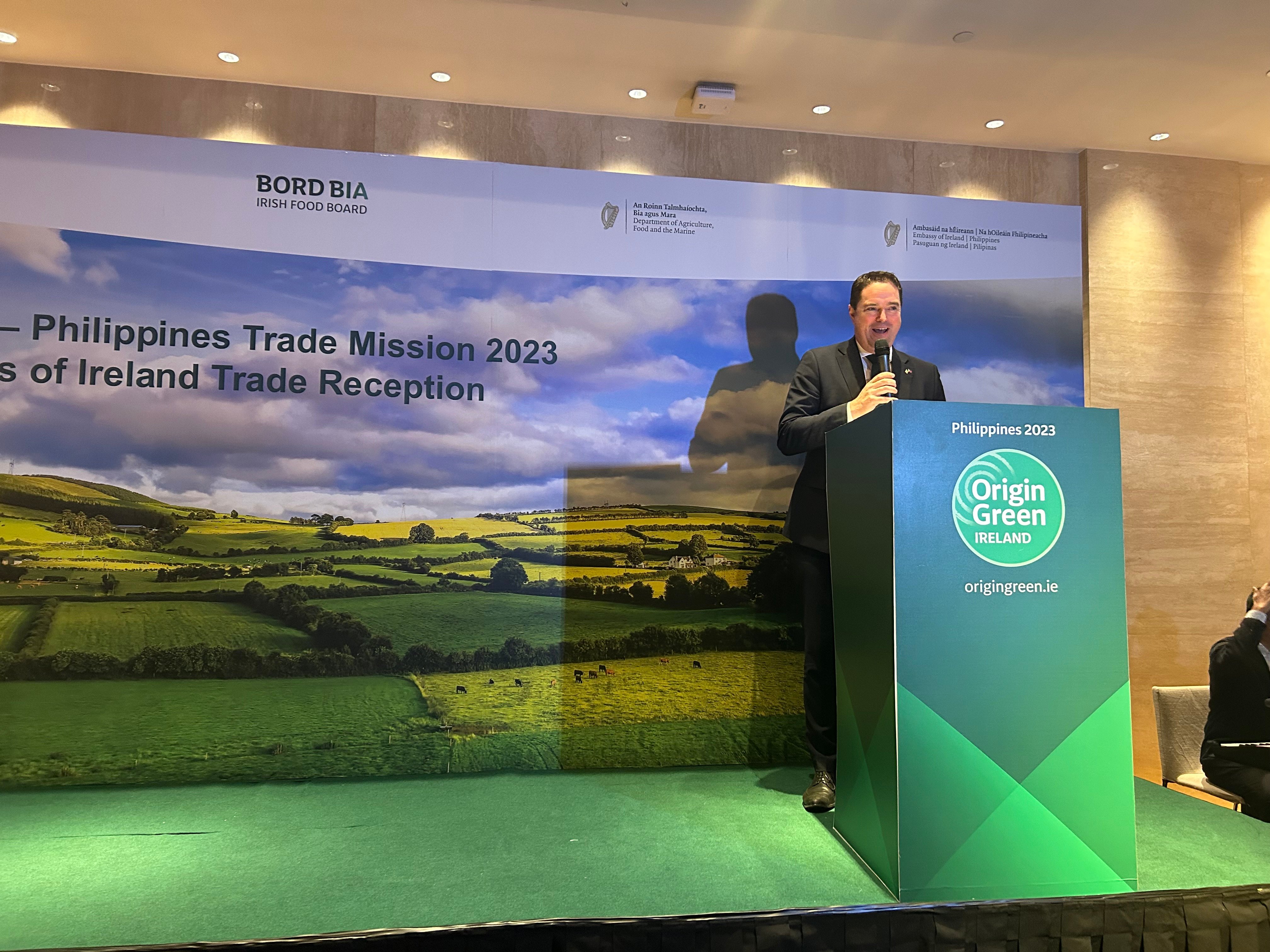 Minister Martin Heydon speaking at the Taste of Ireland event in Manila