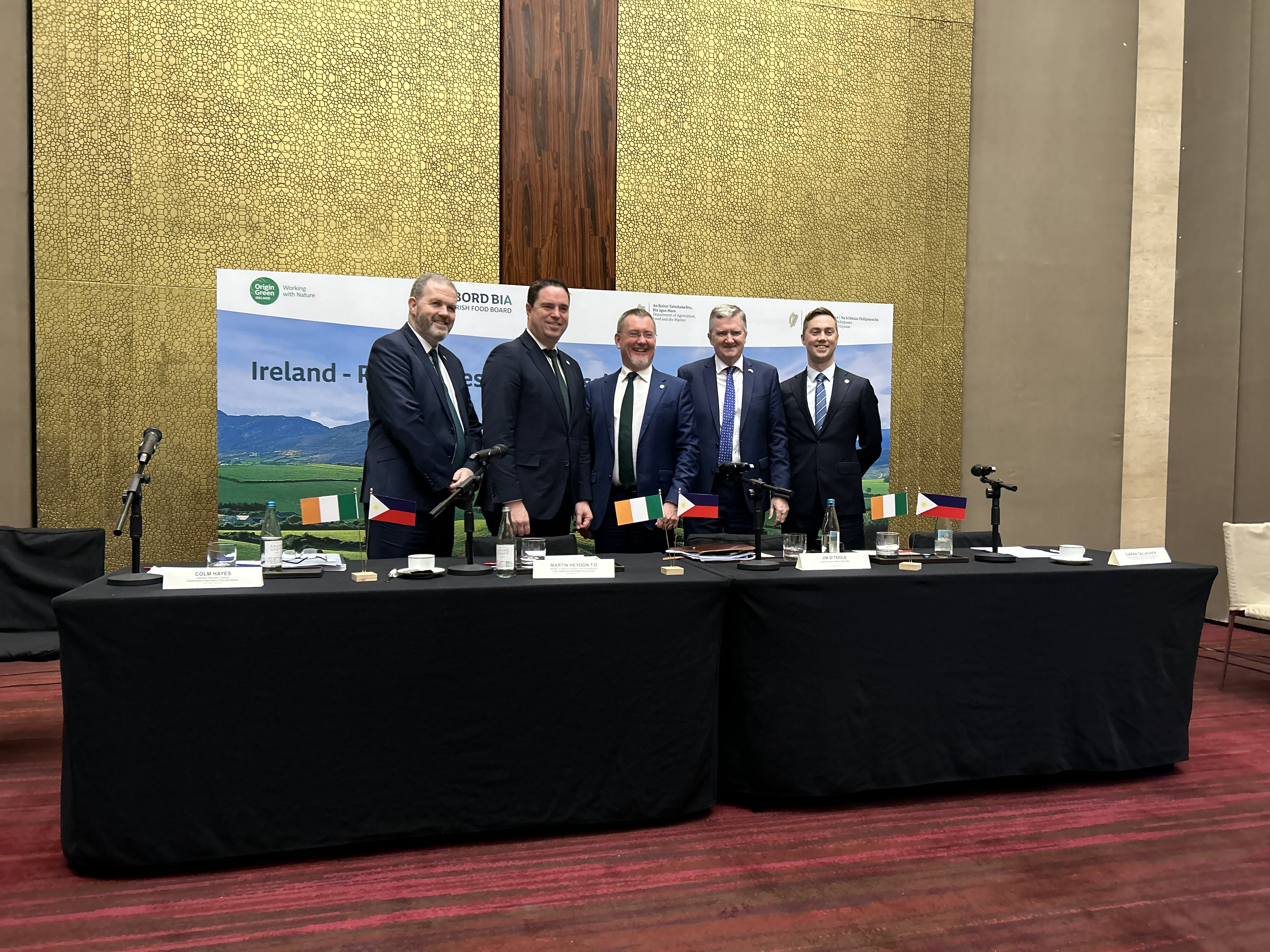 Colm Hayes DAFM; Minister of State, Martin Heydon; Jim O'Toole, CEO, Bord Bia; William Carlos, Irish Ambassador to the Philippines; and Ciaran Gallagher, Bord Bia