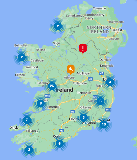 Clusters of affected areas, some of which have been repaired. Source: ESB
