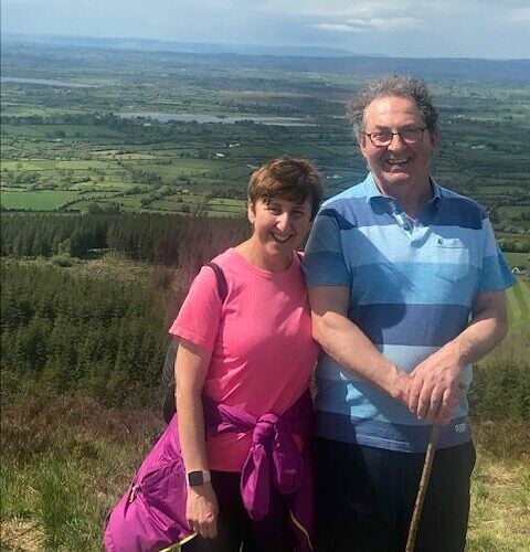 Patricia and Michael at the top of the 12 o’clock hills in east Clare during covid and a little over a year after his transplant.